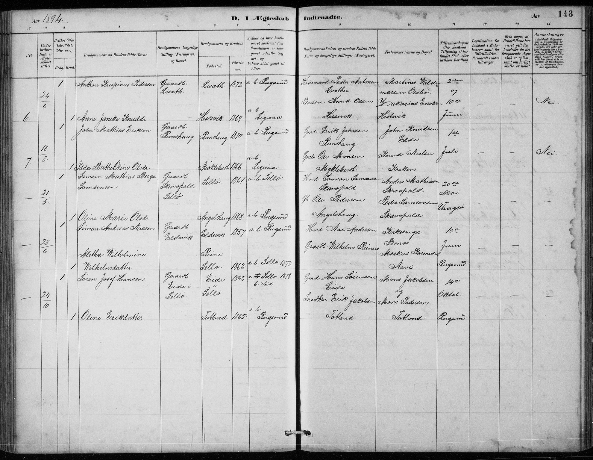 Davik sokneprestembete, AV/SAB-A-79701/H/Hab/Habc/L0002: Parish register (copy) no. C 2, 1889-1906, p. 143