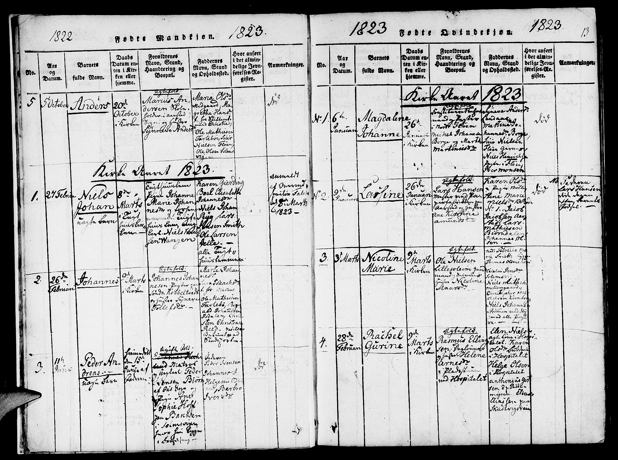 St. Jørgens hospital og Årstad sokneprestembete, SAB/A-99934: Parish register (official) no. A 3, 1815-1843, p. 13