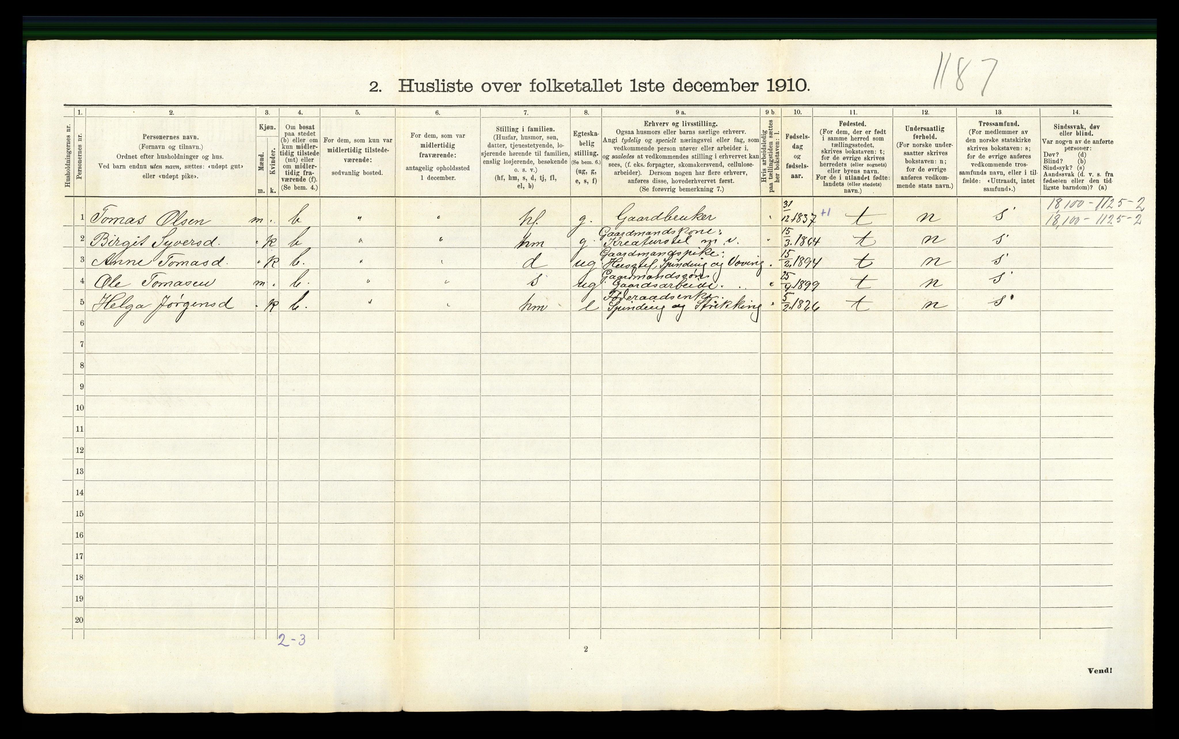 RA, 1910 census for Hemsedal, 1910, p. 469