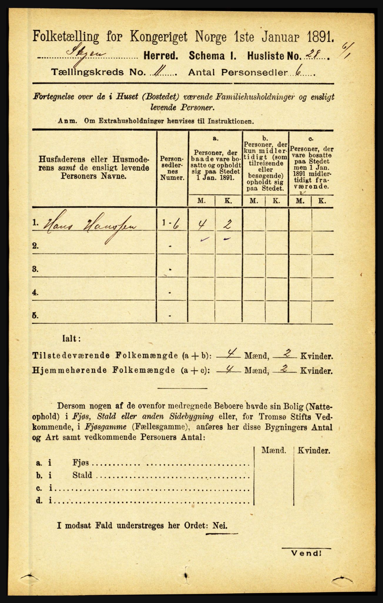 RA, 1891 census for 1848 Steigen, 1891, p. 3760