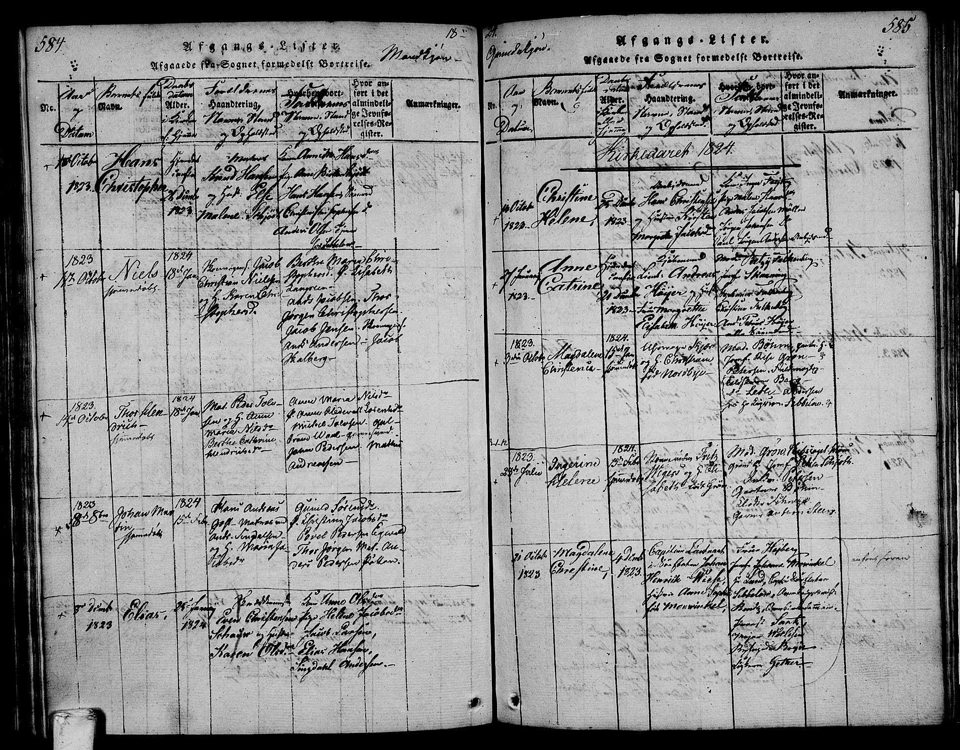 Larvik kirkebøker, AV/SAKO-A-352/F/Fa/L0001: Parish register (official) no. I 1, 1814-1825, p. 584-585