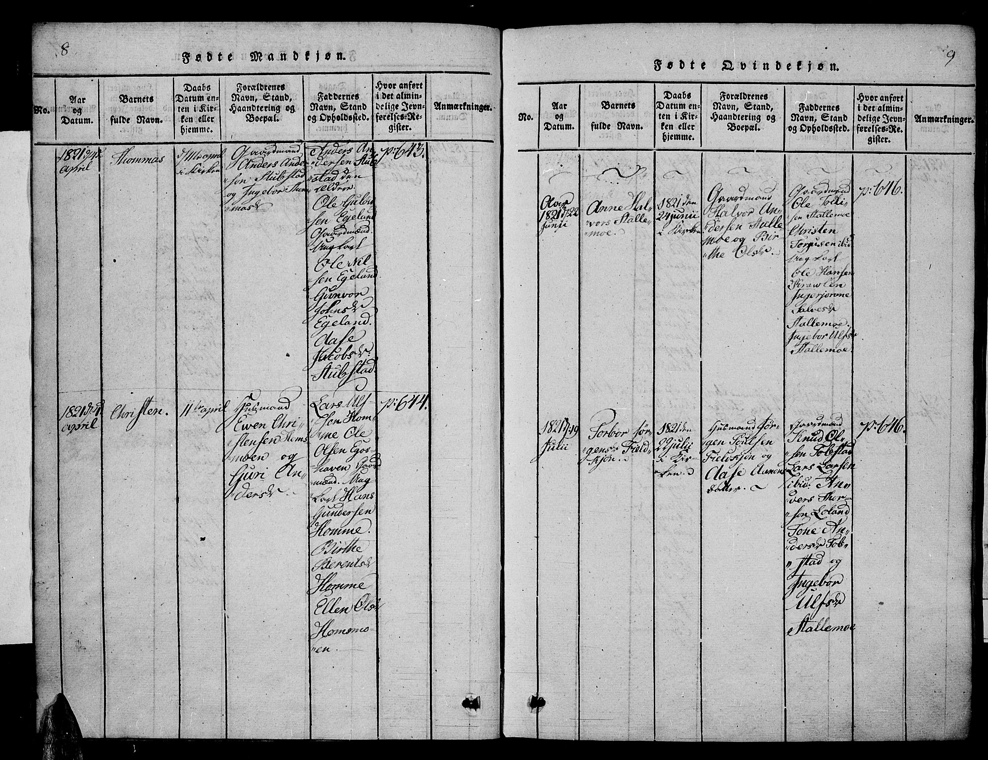 Vennesla sokneprestkontor, AV/SAK-1111-0045/Fa/Fac/L0003: Parish register (official) no. A 3, 1820-1834, p. 8-9