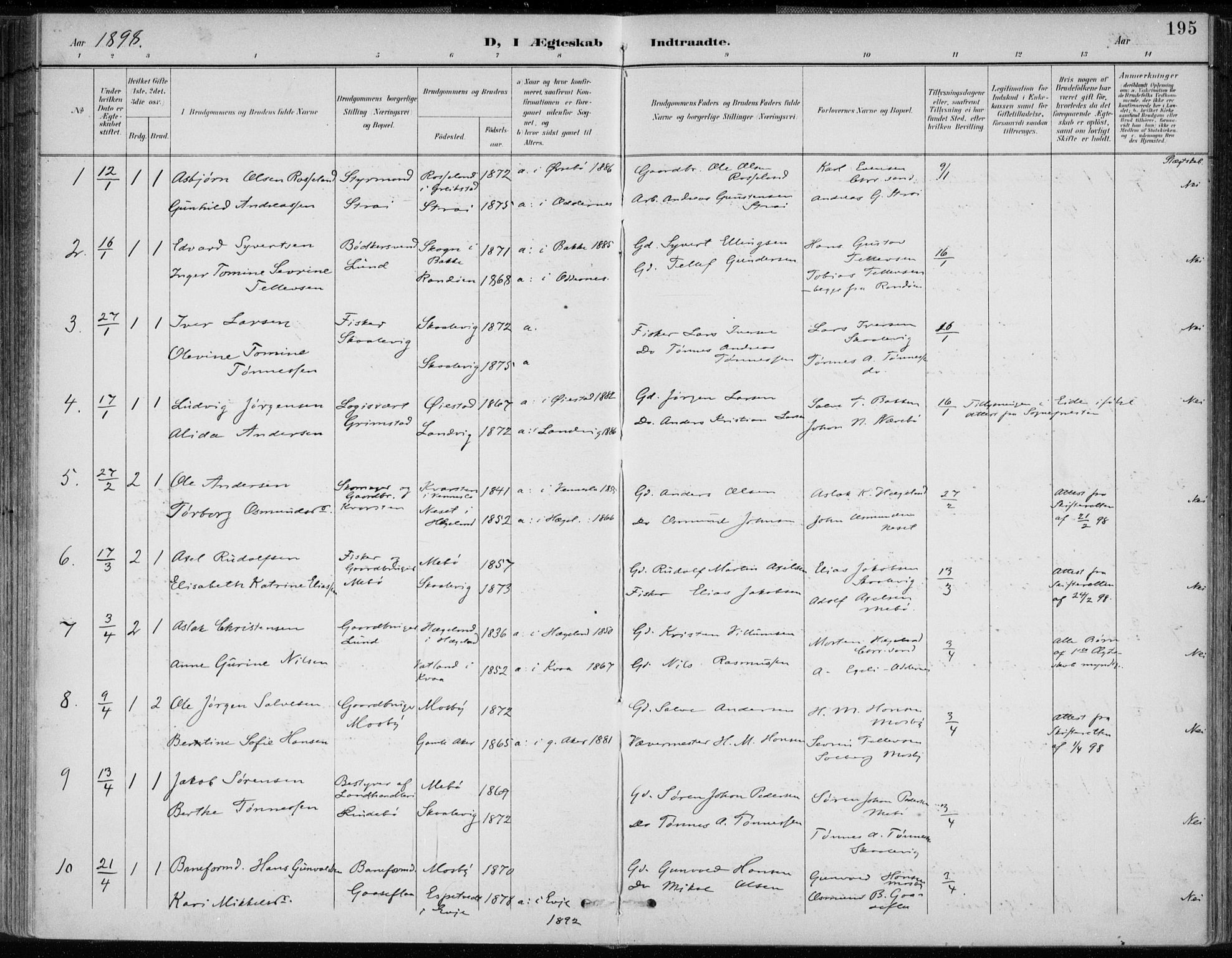 Oddernes sokneprestkontor, AV/SAK-1111-0033/F/Fa/Faa/L0010: Parish register (official) no. A 10, 1897-1911, p. 195