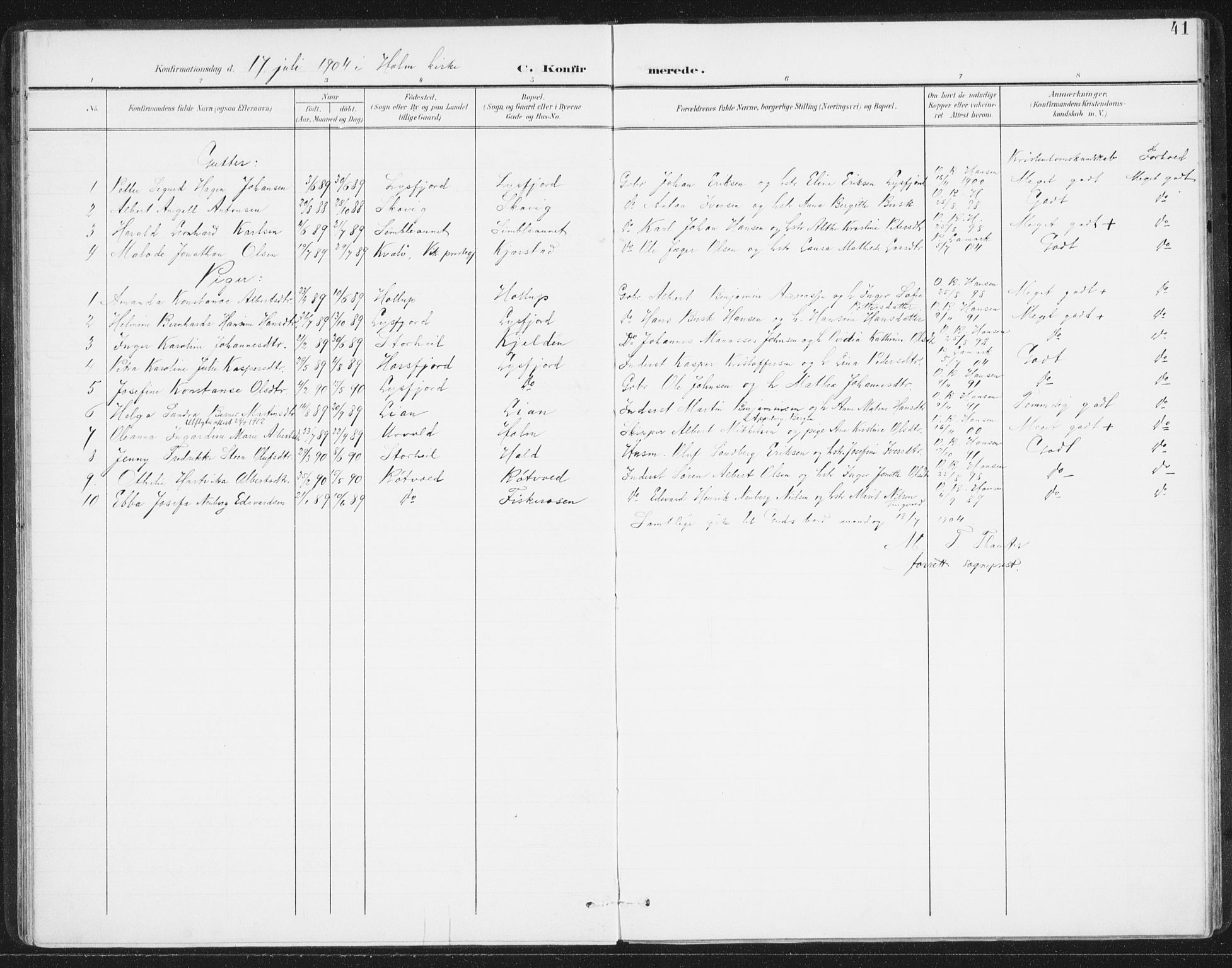 Ministerialprotokoller, klokkerbøker og fødselsregistre - Nordland, AV/SAT-A-1459/811/L0167: Parish register (official) no. 811A04, 1899-1913, p. 41