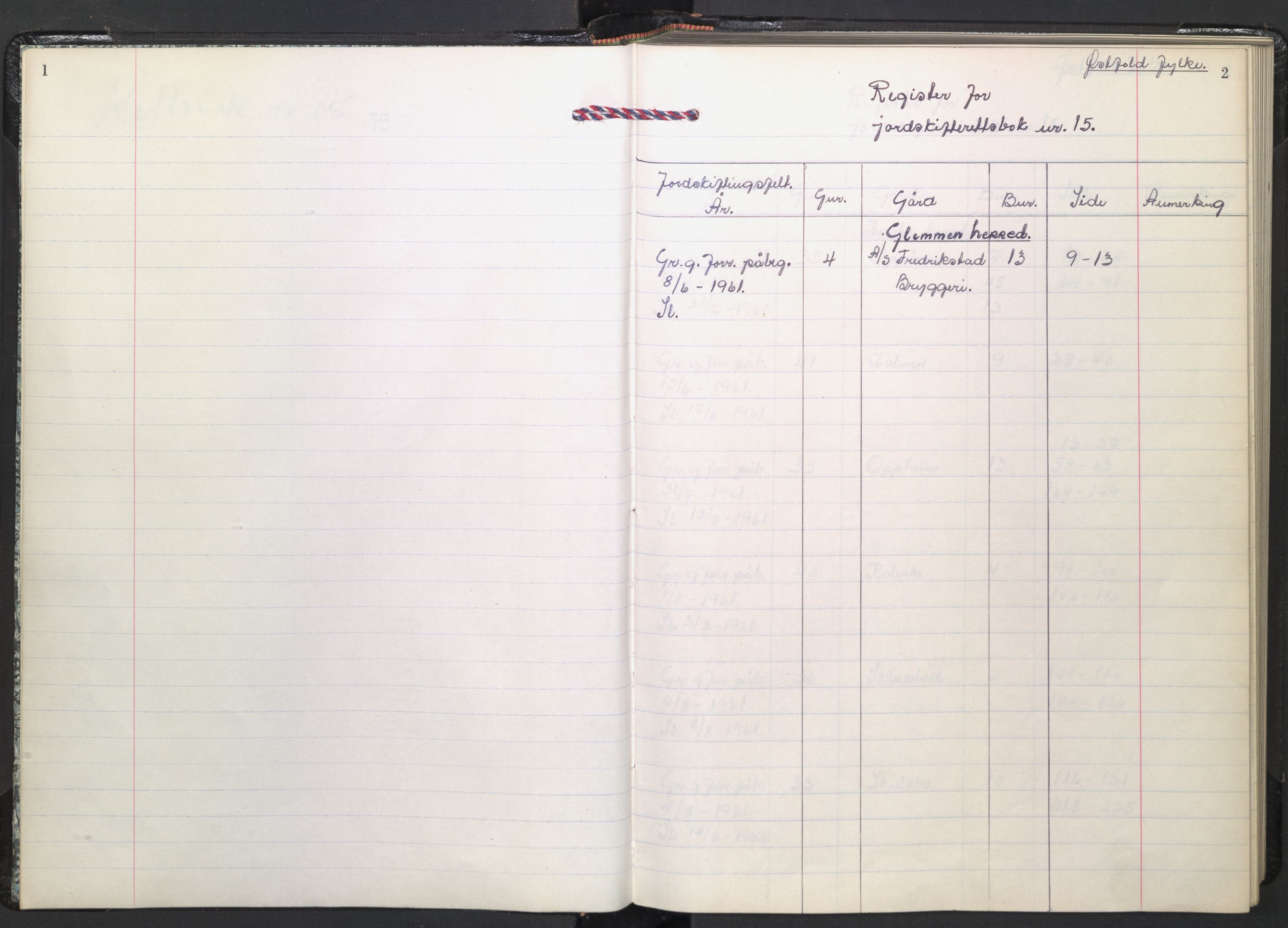 Østfold jordskifterett, AV/SAO-A-10240/F/Fc/L0015: Forhandlingsprotokoller, Onsøy domsogn, 1961-1962, p. 1-2