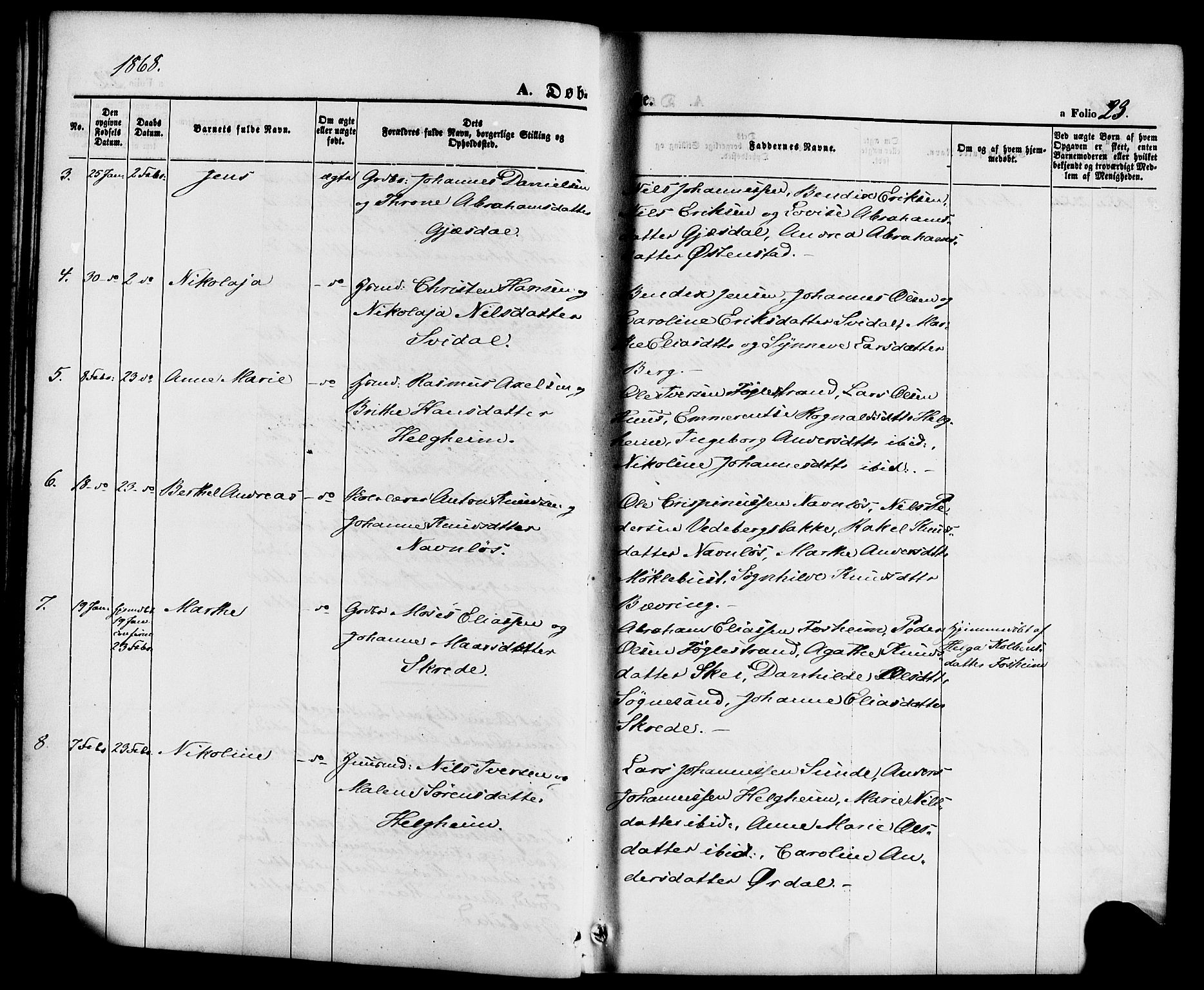 Jølster sokneprestembete, AV/SAB-A-80701/H/Haa/Haaa/L0011: Parish register (official) no. A 11, 1866-1881, p. 23
