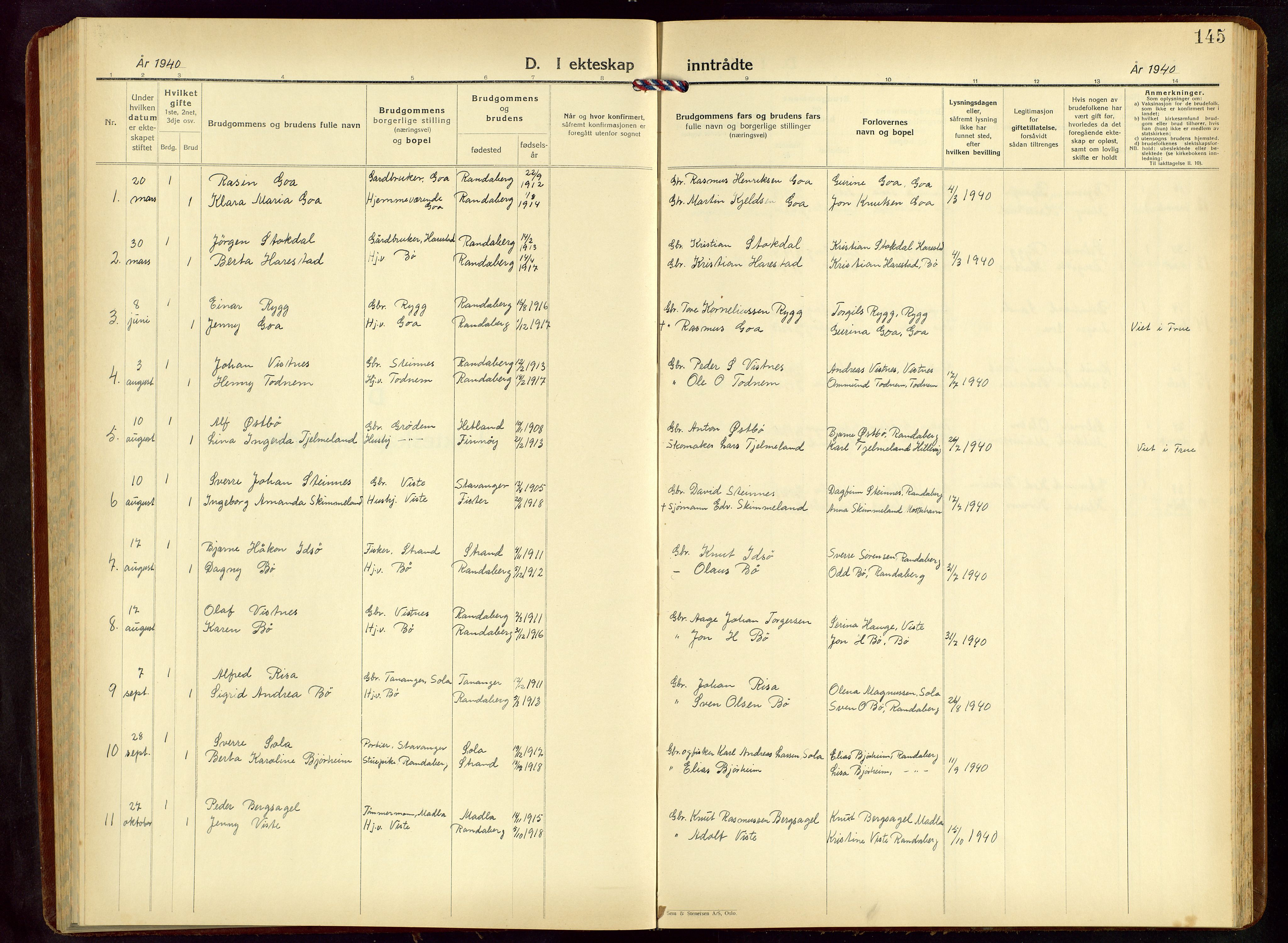Hetland sokneprestkontor, SAST/A-101826/30/30BB/L0015: Parish register (copy) no. B 15, 1940-1955, p. 145