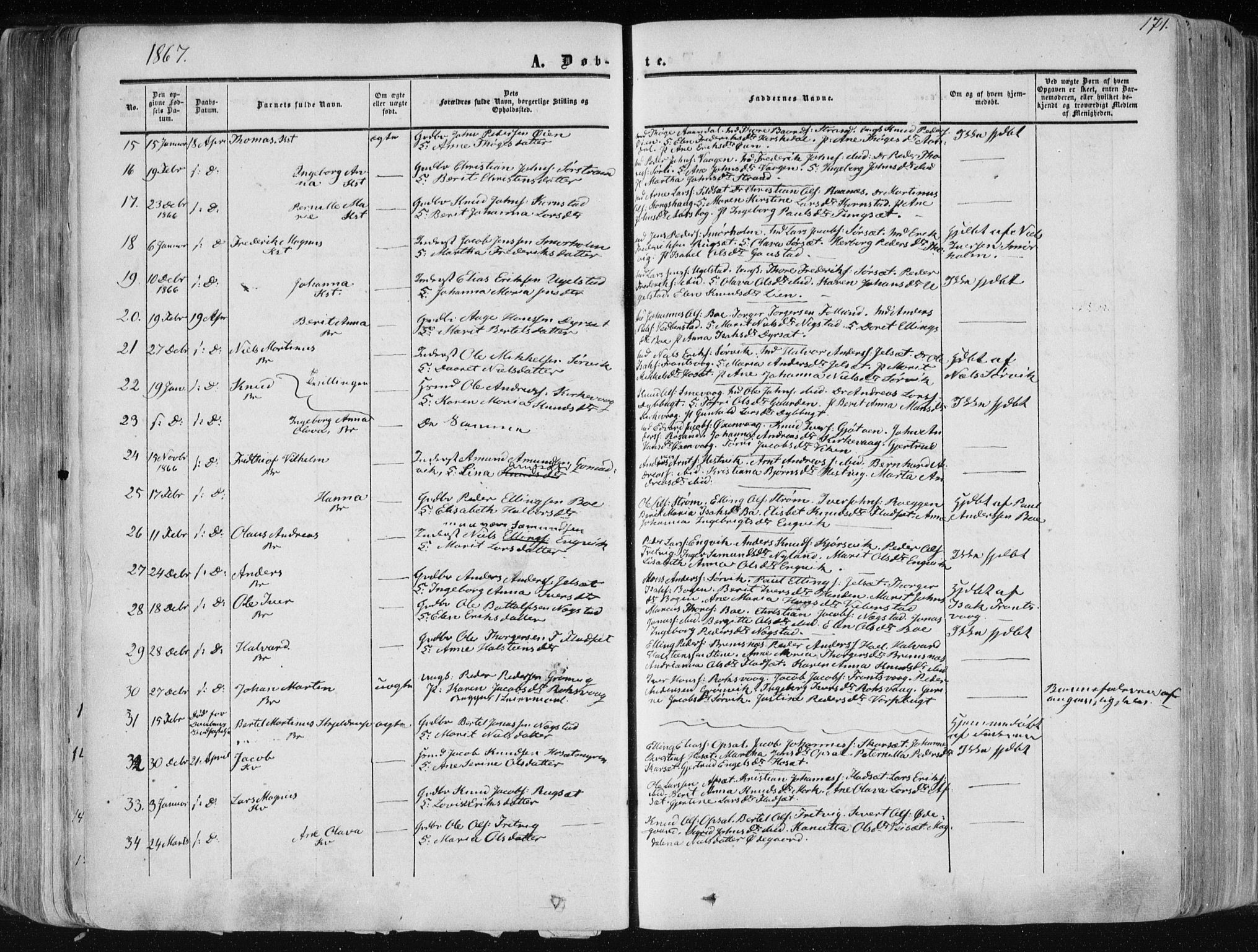 Ministerialprotokoller, klokkerbøker og fødselsregistre - Møre og Romsdal, AV/SAT-A-1454/568/L0804: Parish register (official) no. 568A11, 1854-1868, p. 171