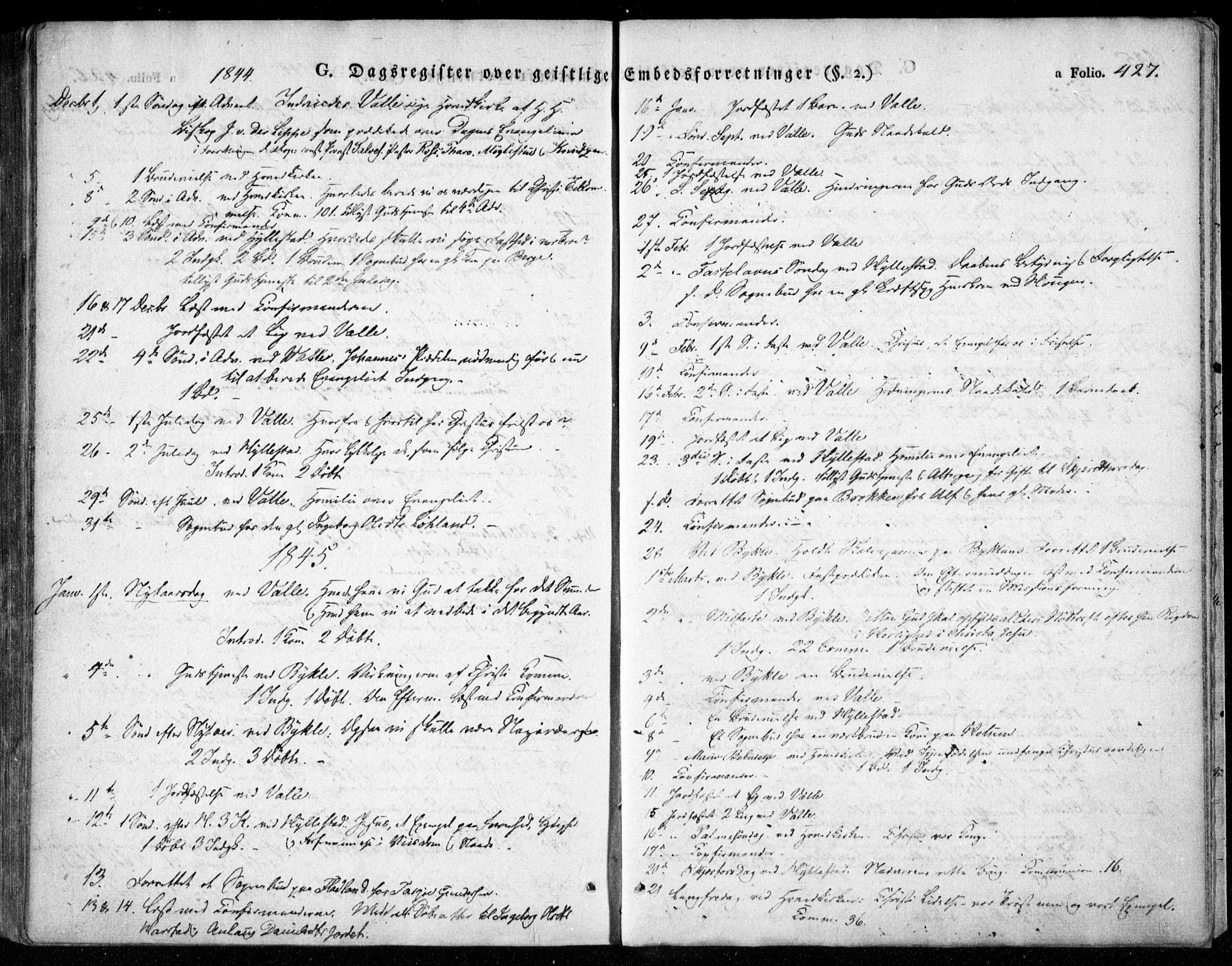 Valle sokneprestkontor, SAK/1111-0044/F/Fa/Fac/L0006: Parish register (official) no. A 6, 1831-1853, p. 427