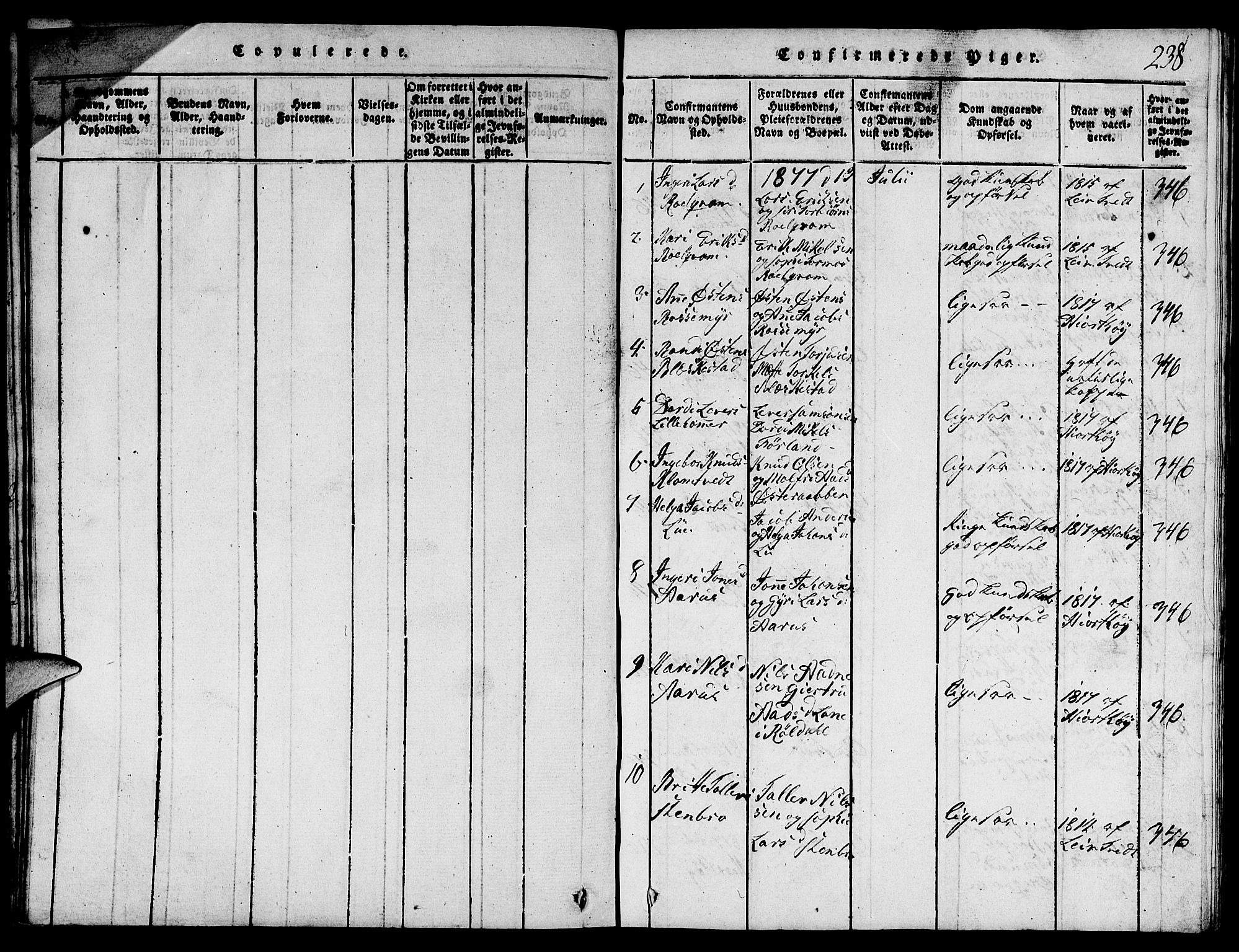 Suldal sokneprestkontor, SAST/A-101845/01/V/L0001: Parish register (copy) no. B 1, 1816-1836, p. 238