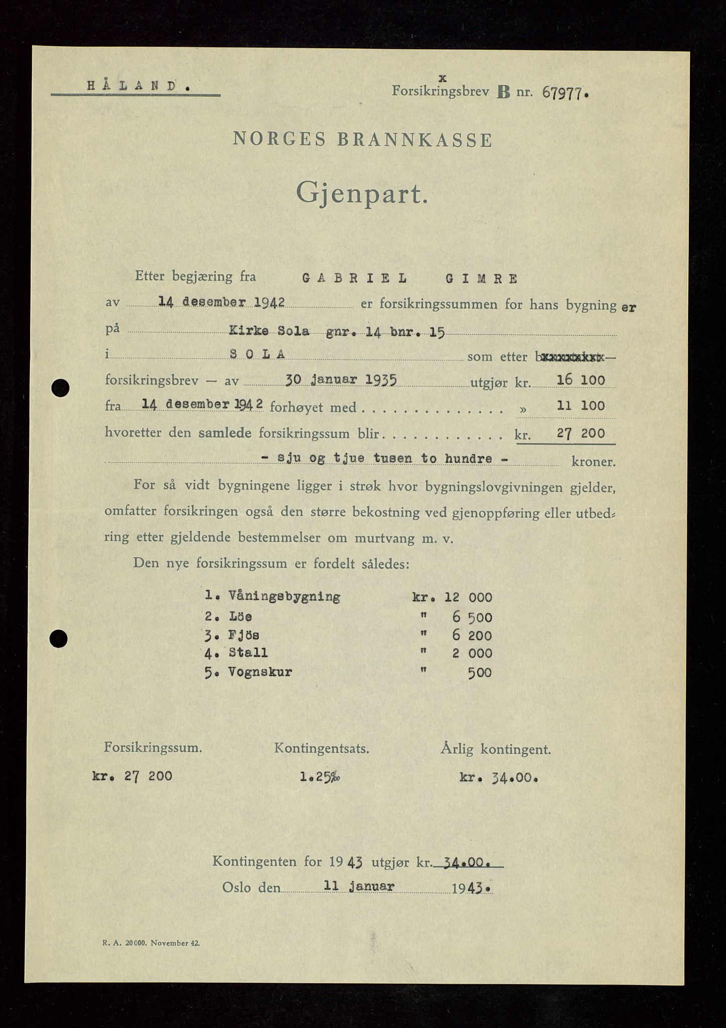 Håland lensmannskontor, AV/SAST-A-100100/Gob/L0007: Branntakstprotokoll - skjematakst. Register i boken., 1920-1925