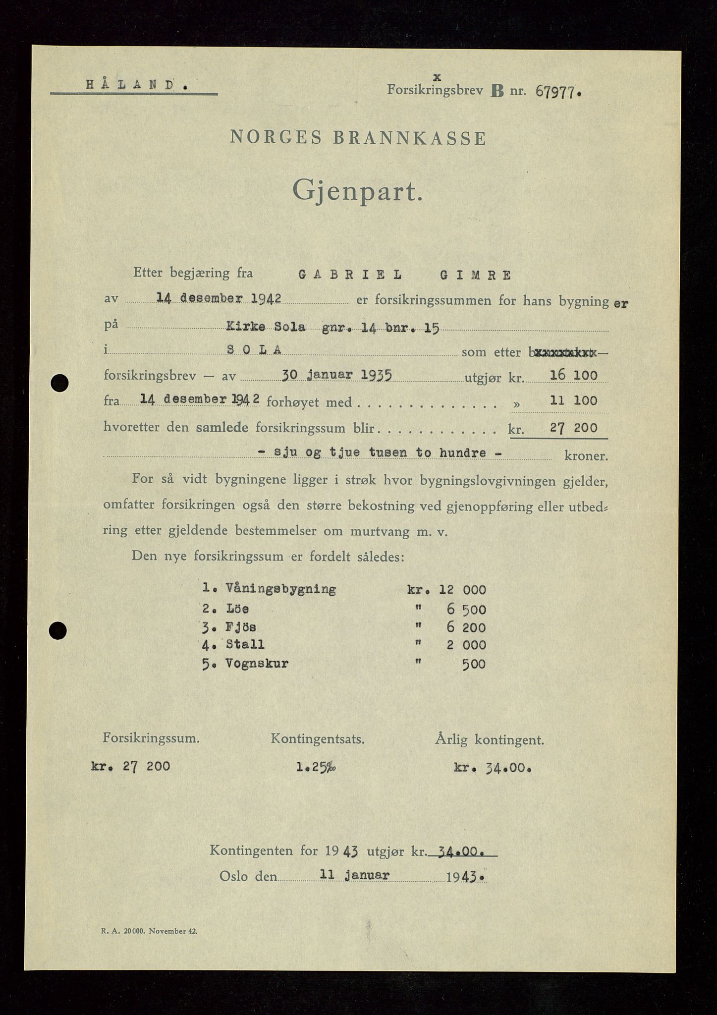 Håland lensmannskontor, SAST/A-100100/Gob/L0007: Branntakstprotokoll - skjematakst. Register i boken., 1920-1925