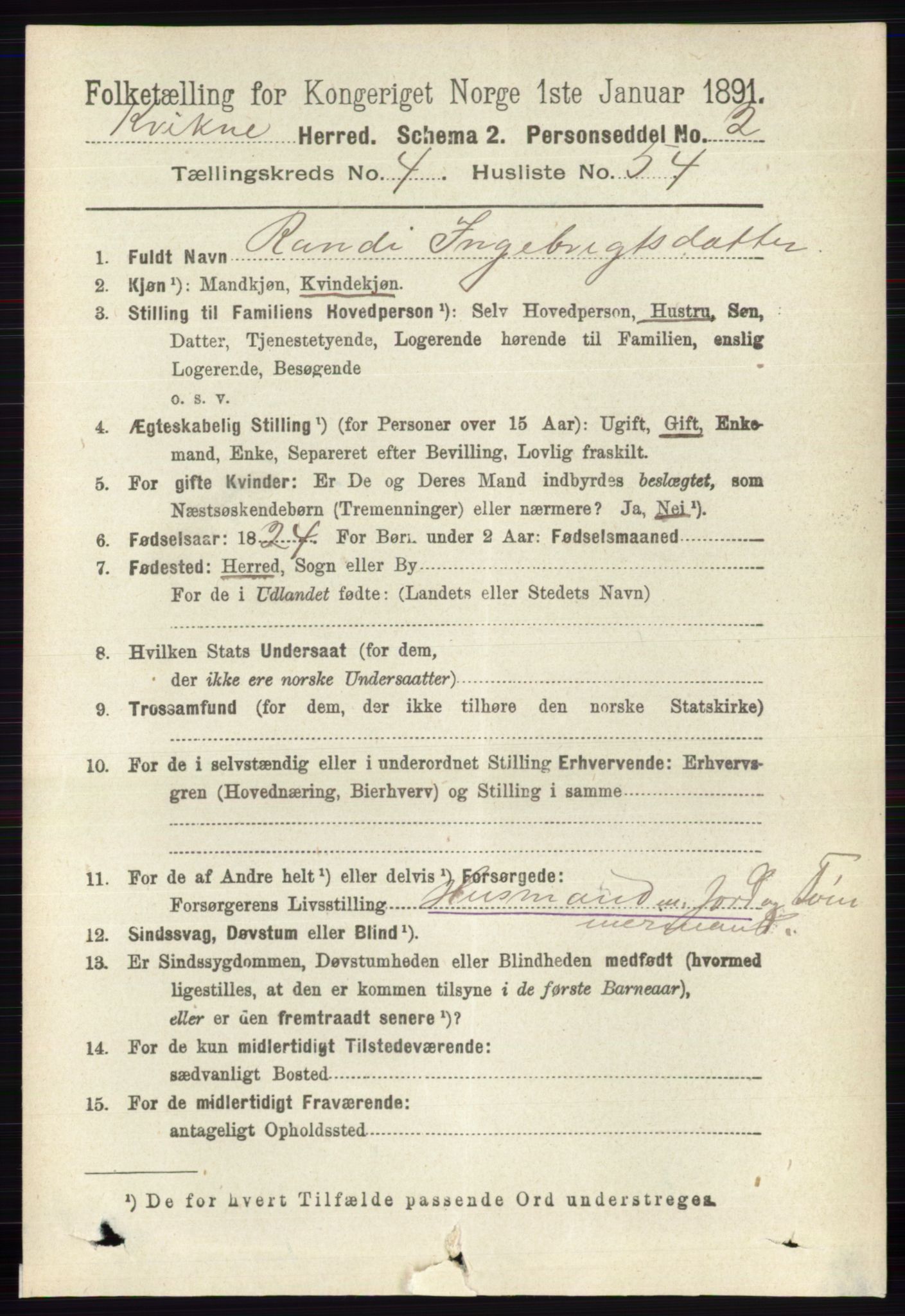 RA, 1891 census for 0440 Kvikne, 1891, p. 1286