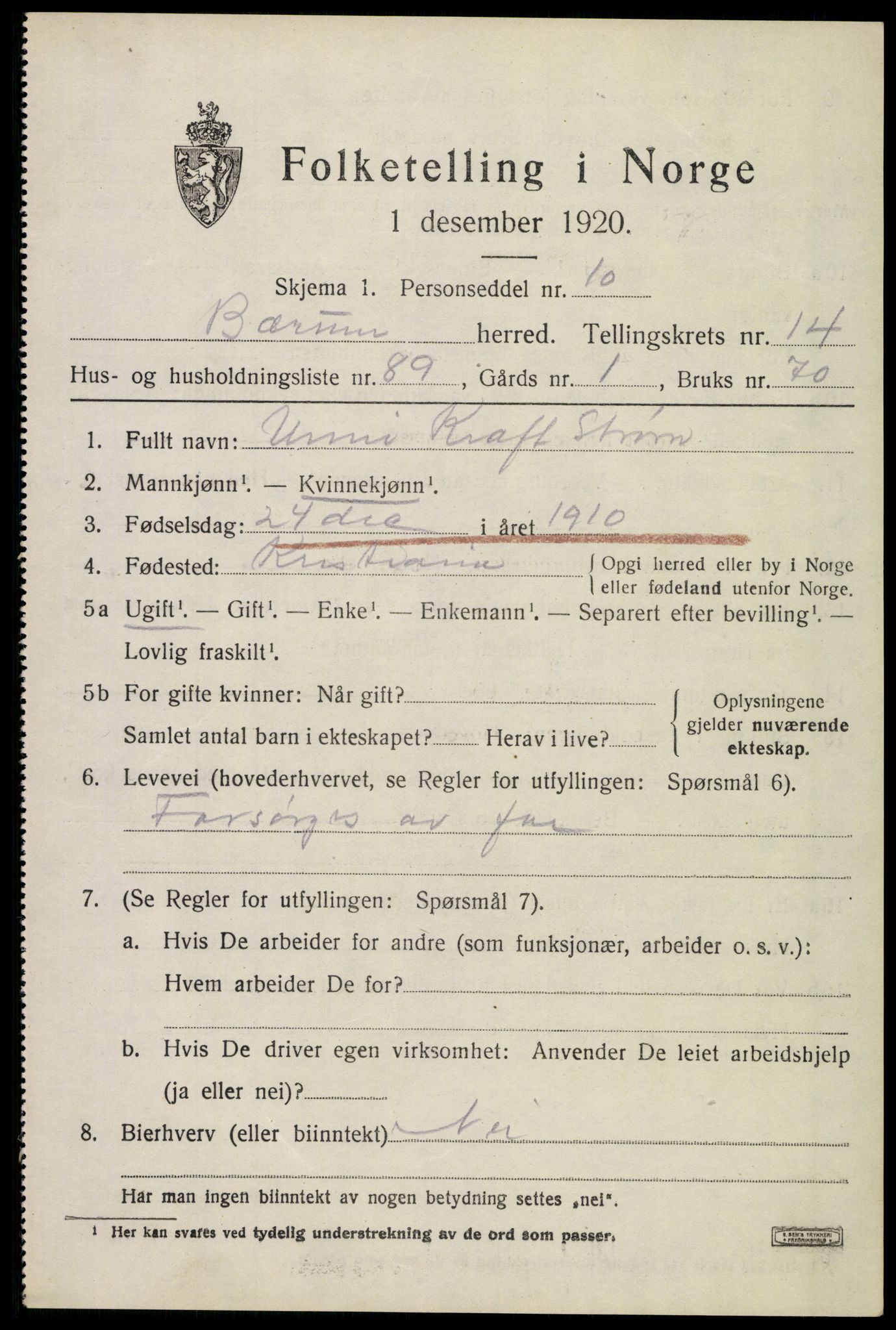SAO, 1920 census for Bærum, 1920, p. 42262