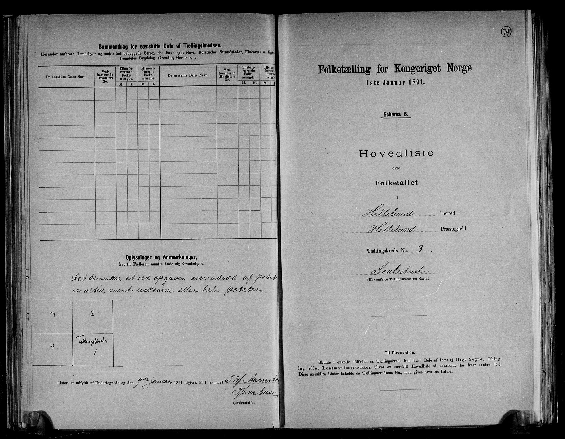 RA, 1891 census for 1115 Helleland, 1891, p. 8