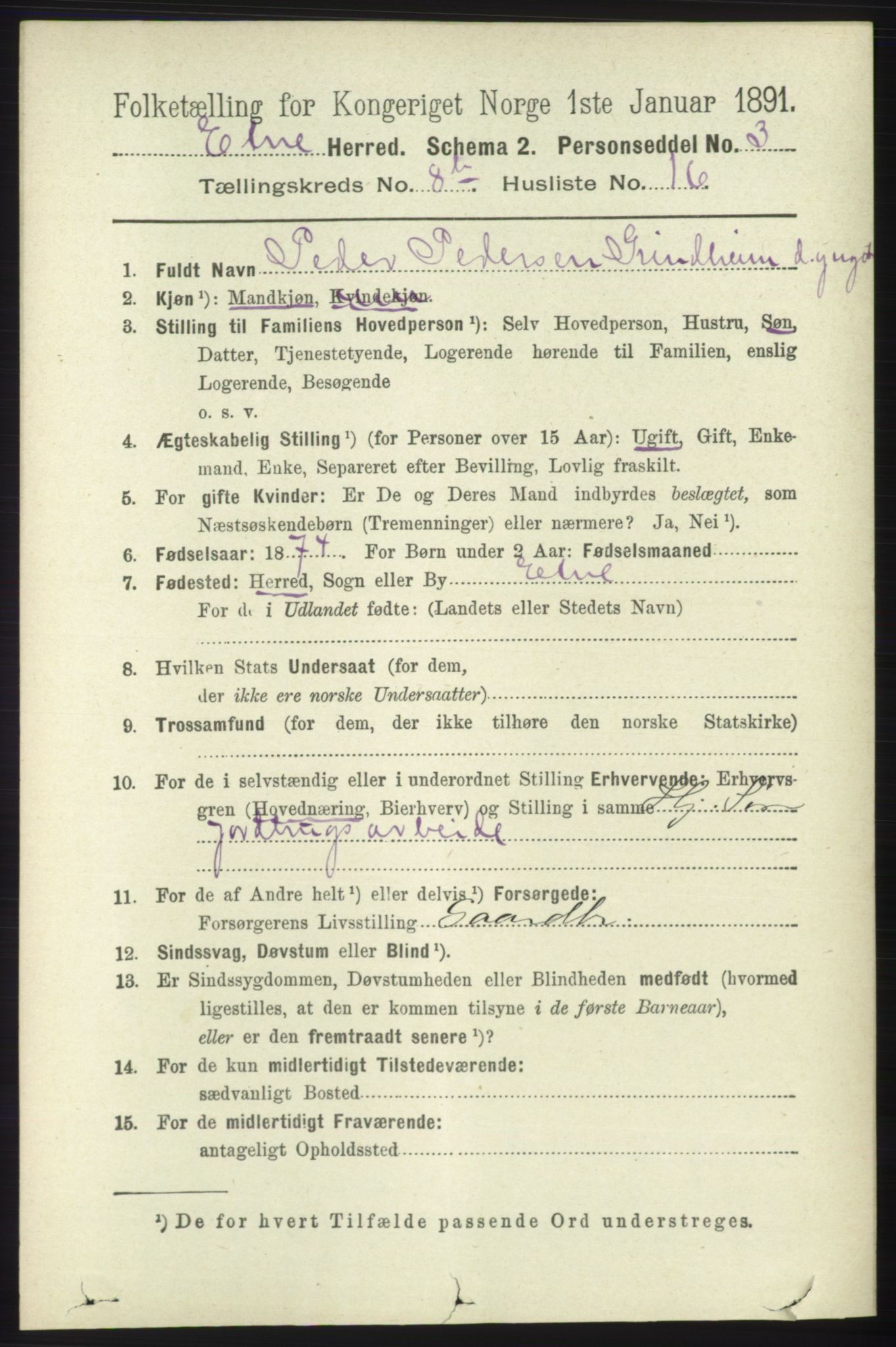 RA, 1891 census for 1211 Etne, 1891, p. 1685