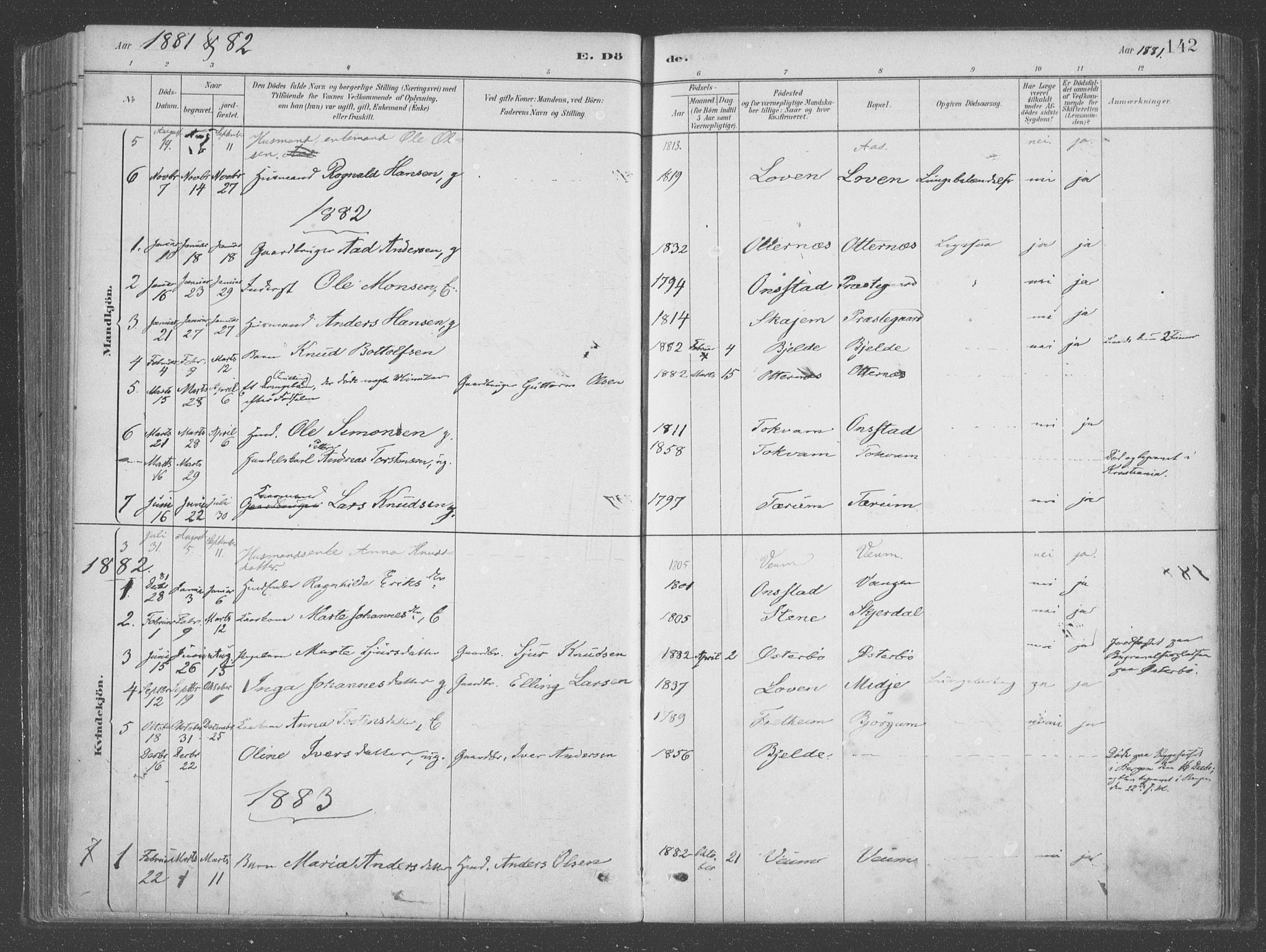 Aurland sokneprestembete, SAB/A-99937/H/Ha/Hab/L0001: Parish register (official) no. B  1, 1880-1909, p. 142
