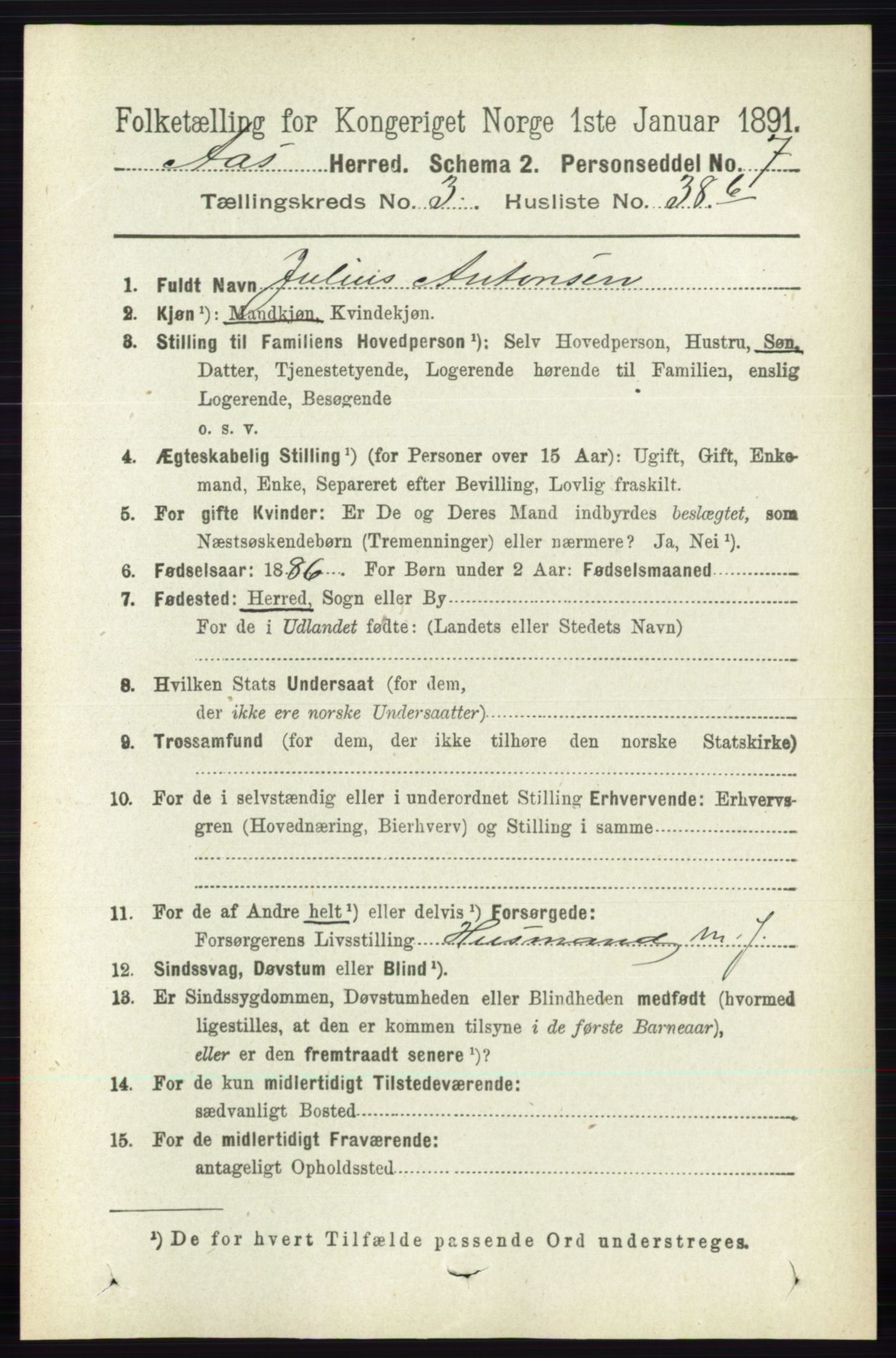 RA, 1891 census for 0214 Ås, 1891, p. 2967