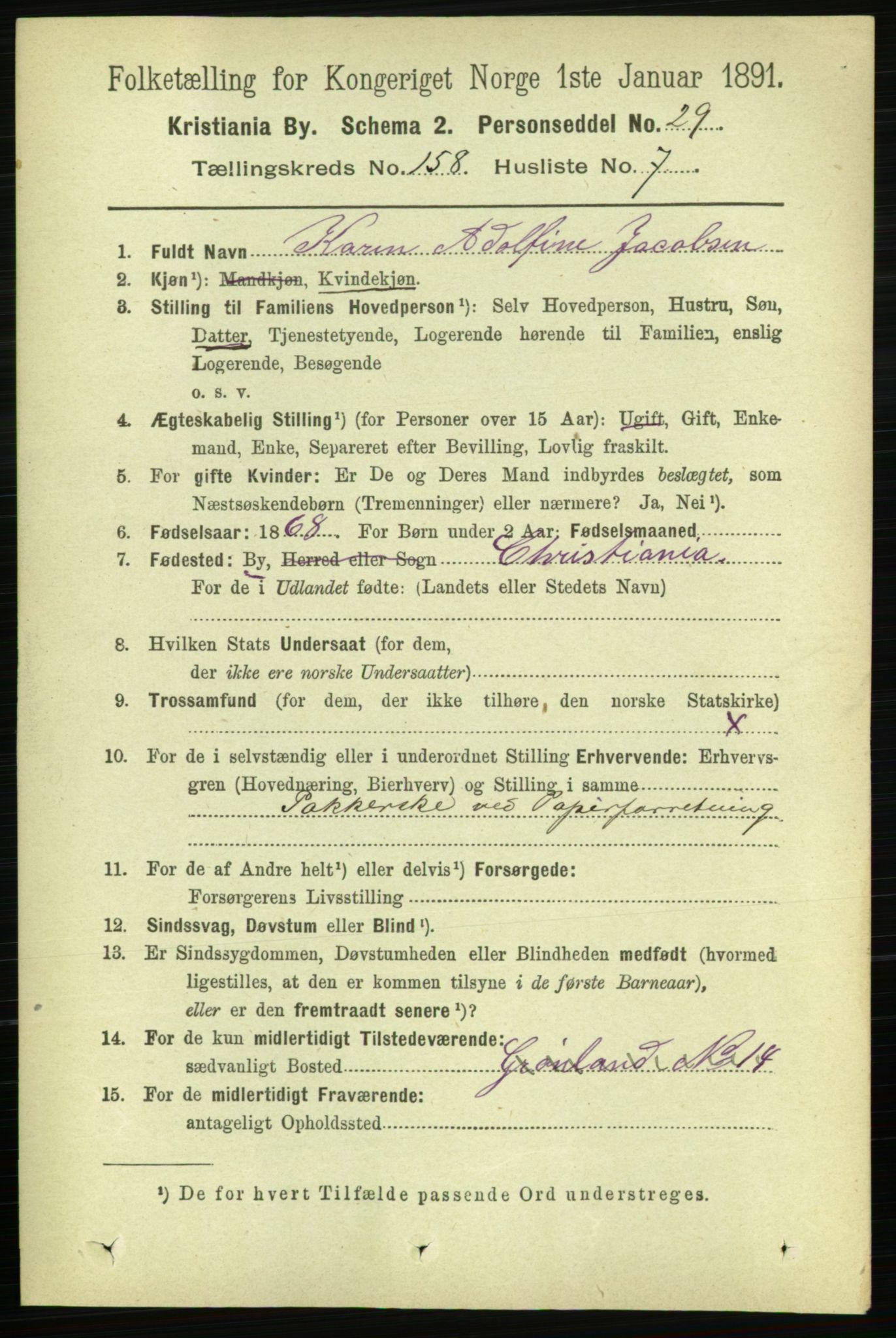 RA, 1891 census for 0301 Kristiania, 1891, p. 89900