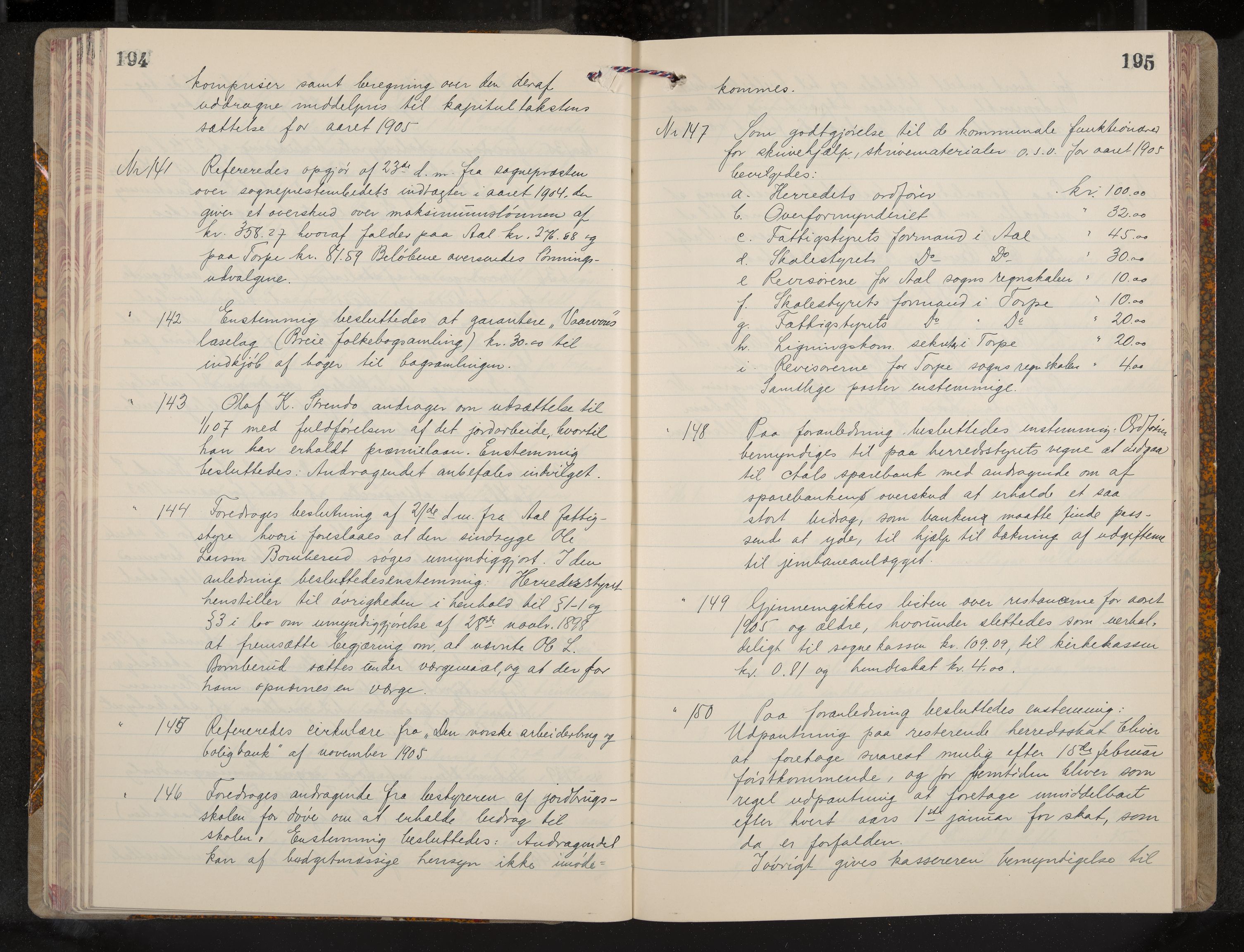 Ål formannskap og sentraladministrasjon, IKAK/0619021/A/Aa/L0005: Utskrift av møtebok, 1902-1910, p. 194-195