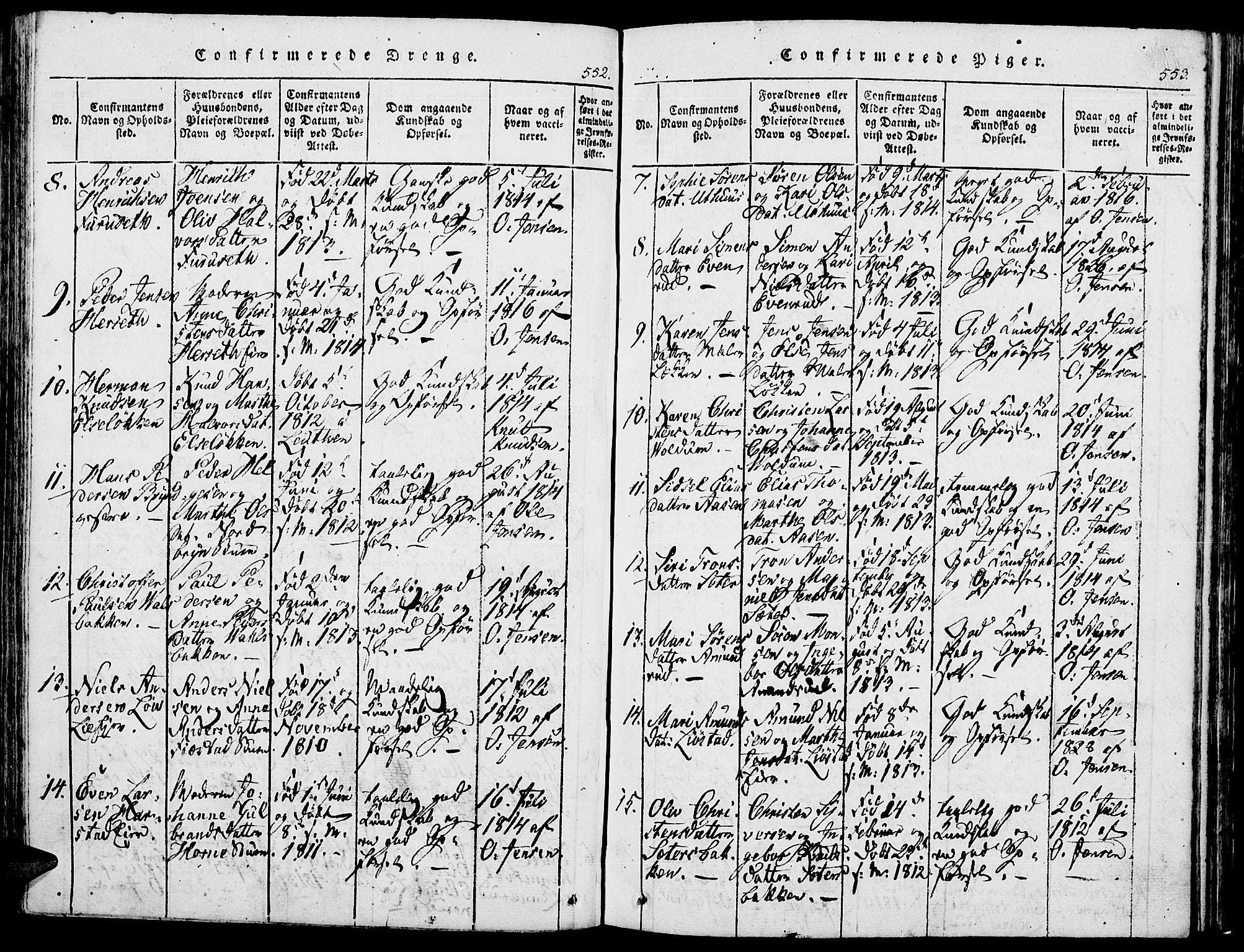 Romedal prestekontor, AV/SAH-PREST-004/K/L0002: Parish register (official) no. 2, 1814-1828, p. 552-553