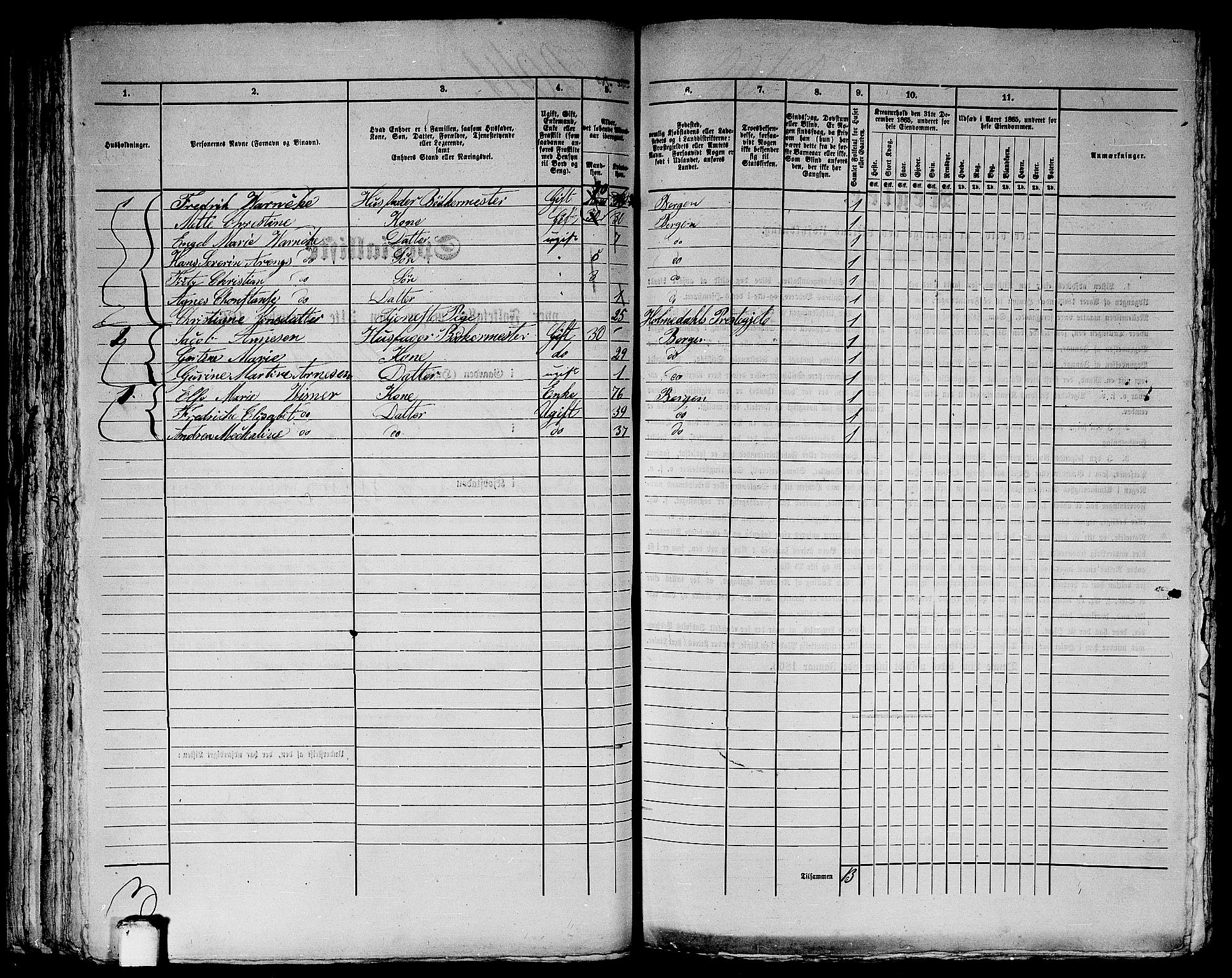 RA, 1865 census for Bergen, 1865, p. 4175