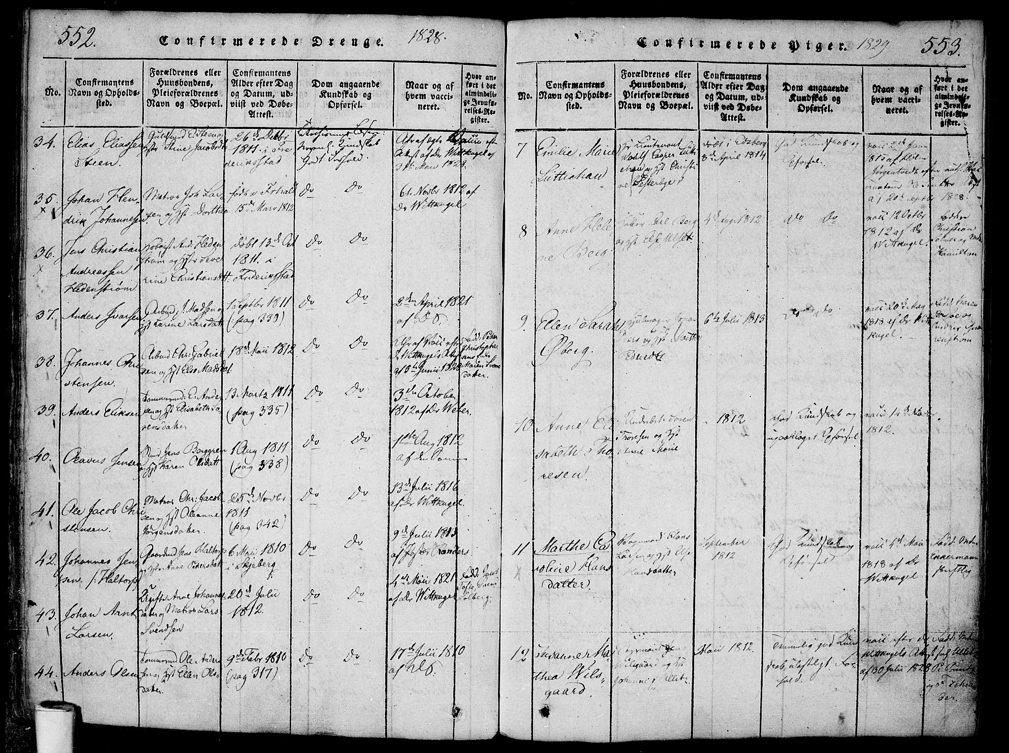 Halden prestekontor Kirkebøker, SAO/A-10909/F/Fa/L0003: Parish register (official) no. I 3, 1815-1834, p. 552-553