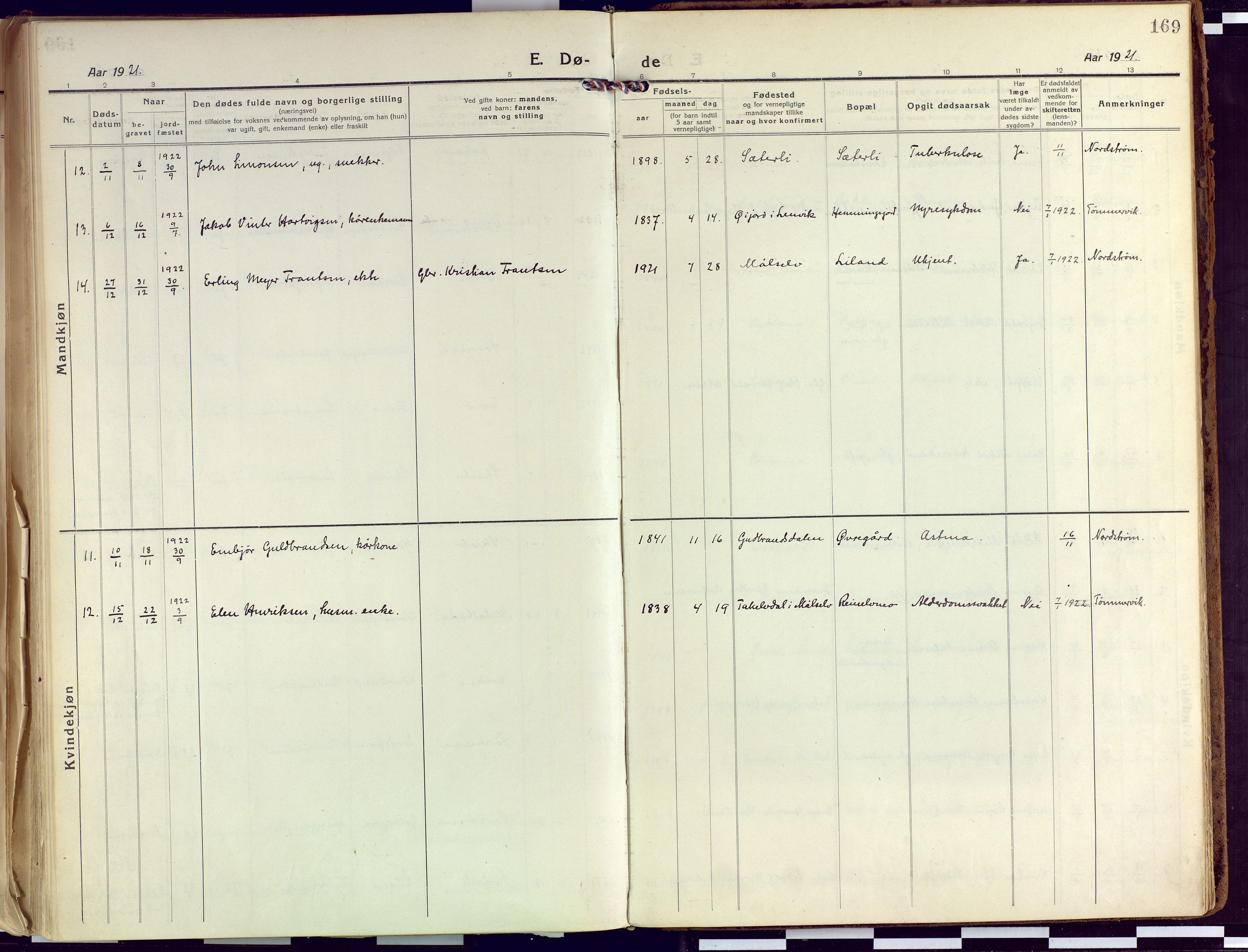 Tranøy sokneprestkontor, SATØ/S-1313/I/Ia/Iaa/L0015kirke: Parish register (official) no. 15, 1919-1928, p. 169