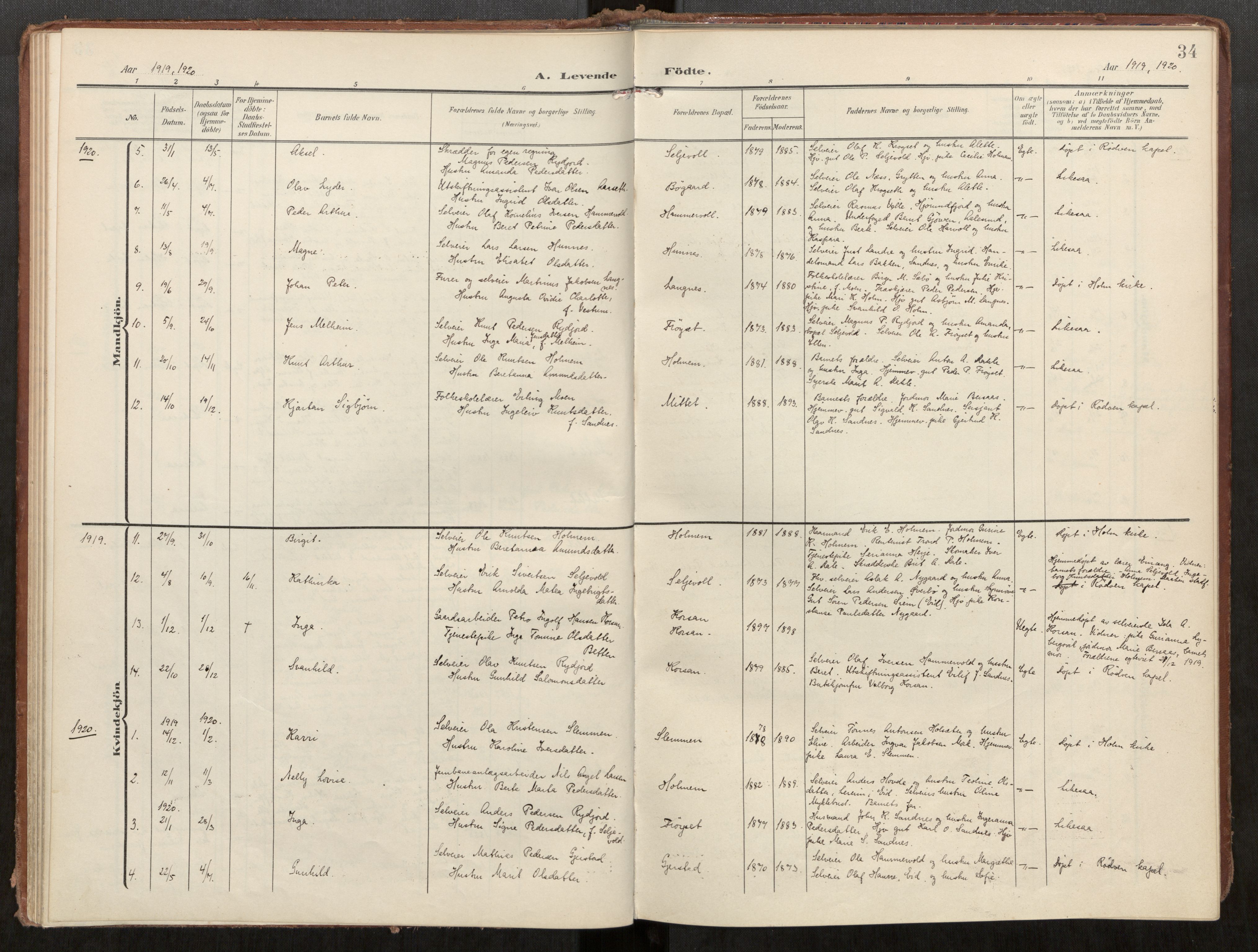 Ministerialprotokoller, klokkerbøker og fødselsregistre - Møre og Romsdal, AV/SAT-A-1454/549/L0618: Parish register (official) no. 549A01, 1906-1927, p. 34