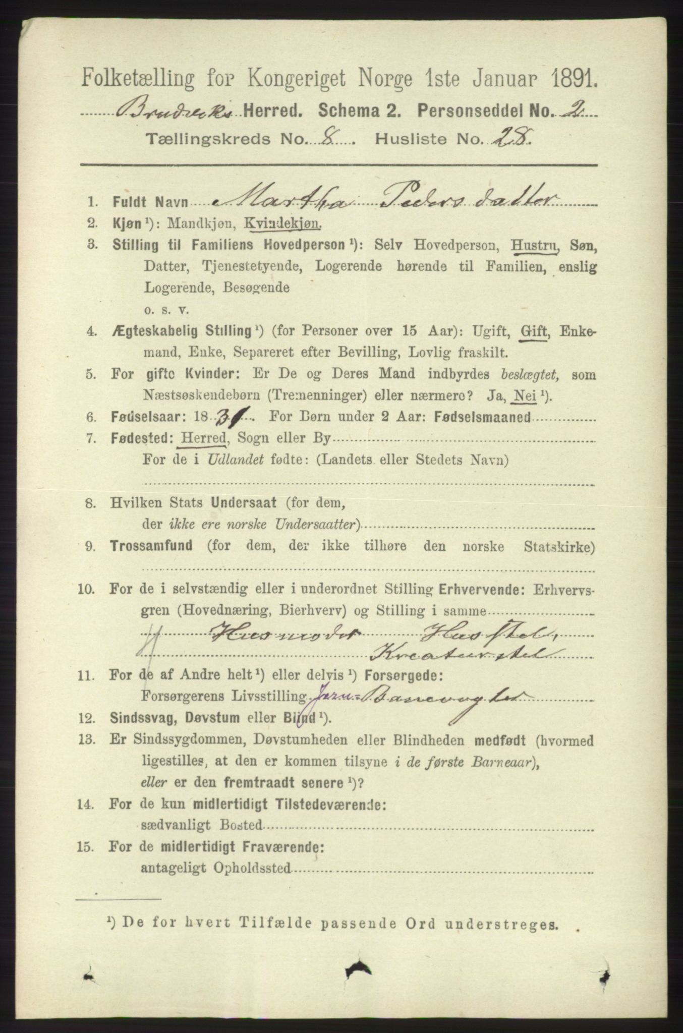 RA, 1891 census for 1251 Bruvik, 1891, p. 3208