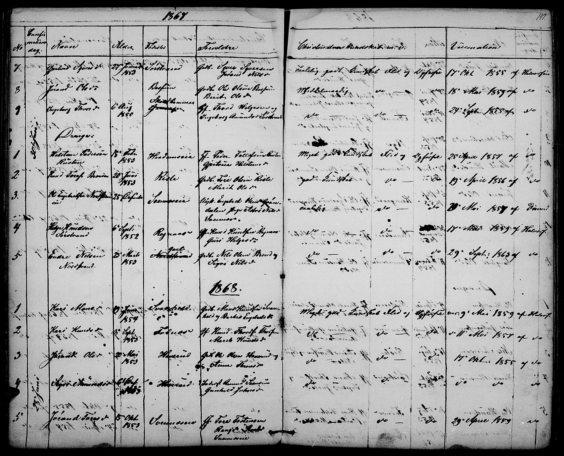 Nord-Aurdal prestekontor, SAH/PREST-132/H/Ha/Hab/L0003: Parish register (copy) no. 3, 1842-1882, p. 147