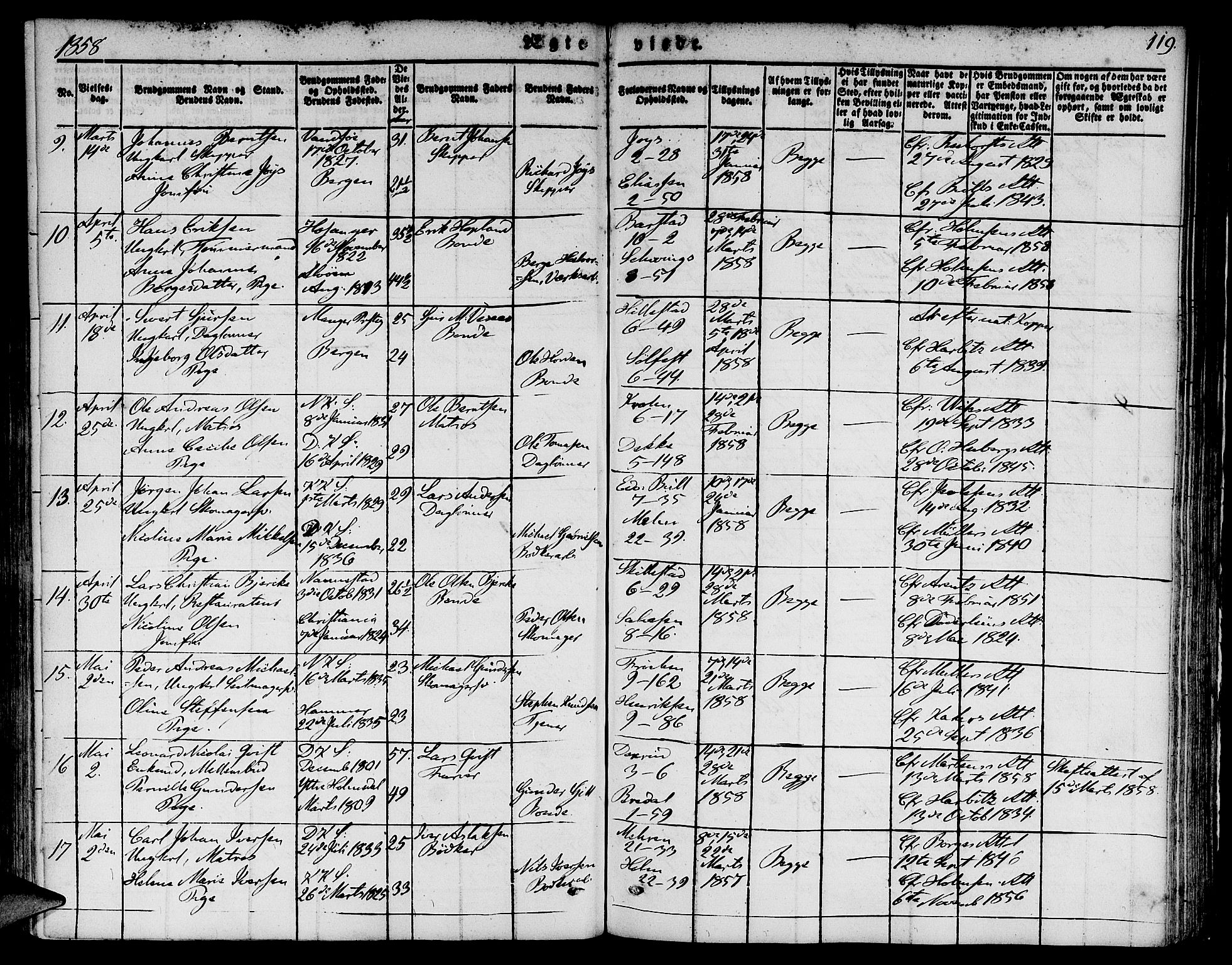 Nykirken Sokneprestembete, AV/SAB-A-77101/H/Hab: Parish register (copy) no. D 1, 1832-1867, p. 119