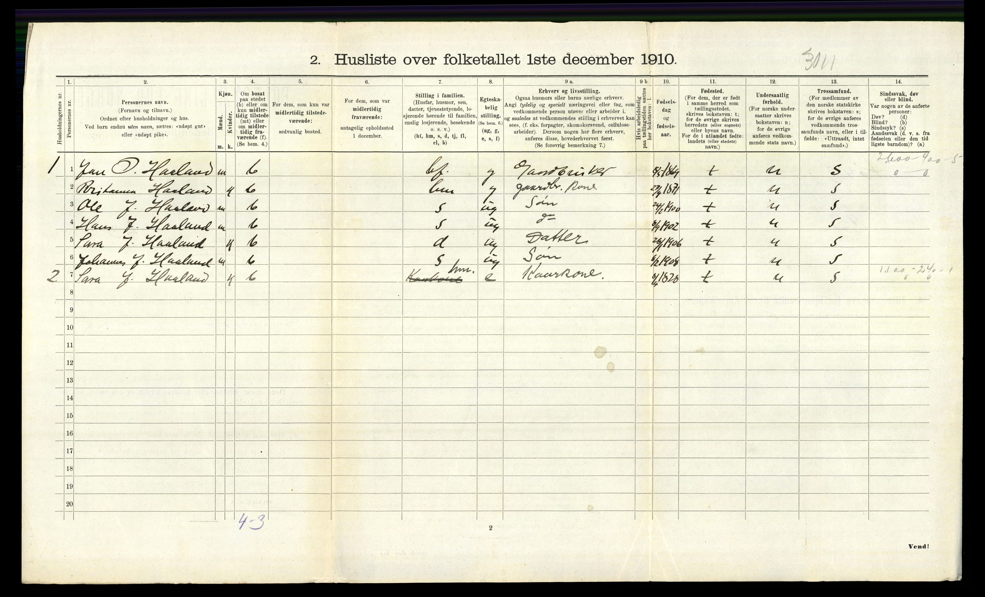 RA, 1910 census for Tysnes, 1910, p. 581