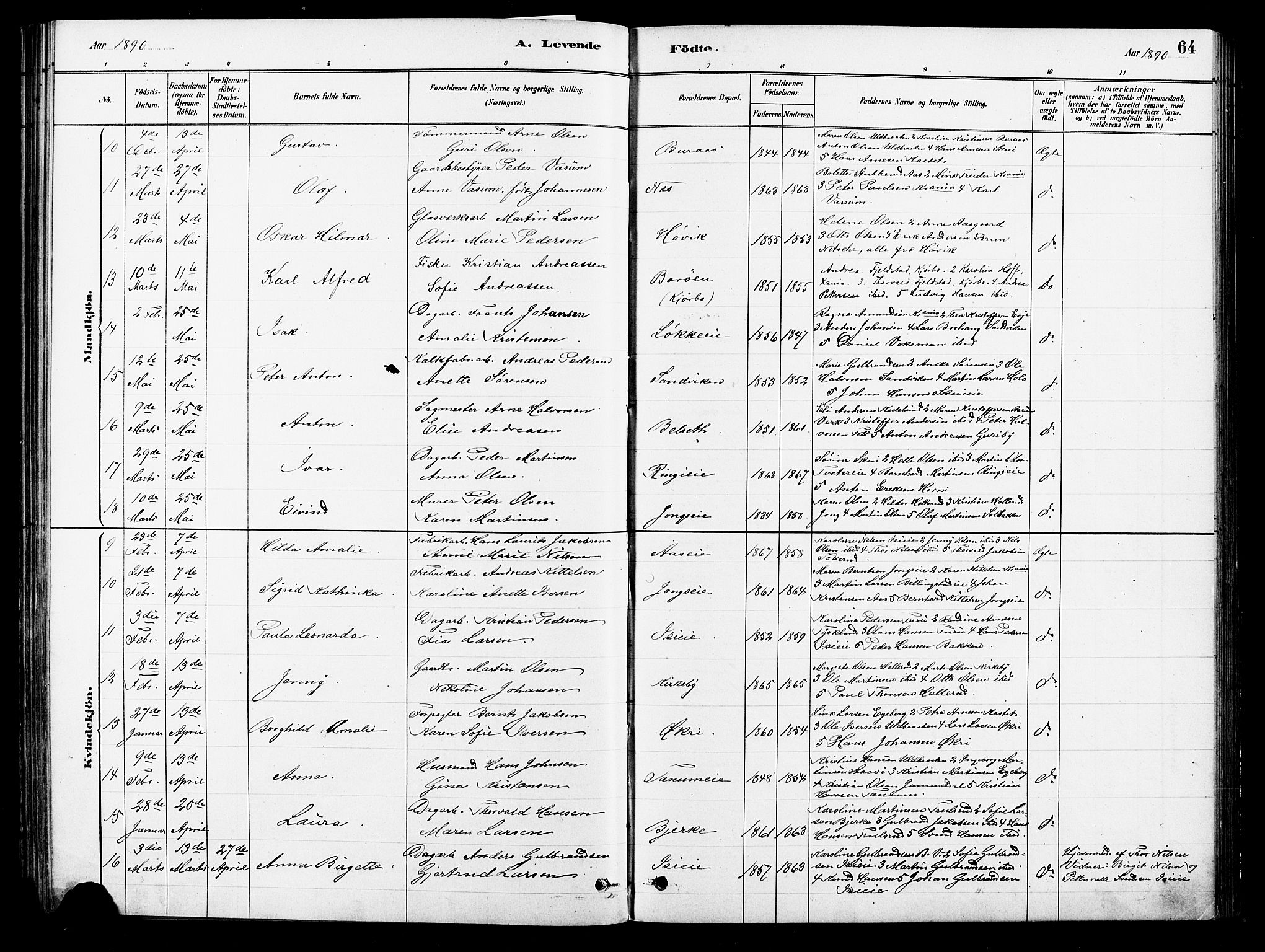 Asker prestekontor Kirkebøker, SAO/A-10256a/F/Fb/L0001: Parish register (official) no. II 1, 1879-1895, p. 64