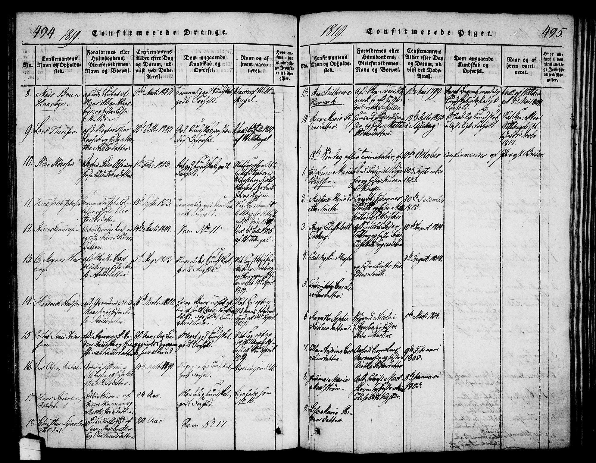 Halden prestekontor Kirkebøker, AV/SAO-A-10909/G/Ga/L0001: Parish register (copy) no. 1, 1815-1833, p. 494-495