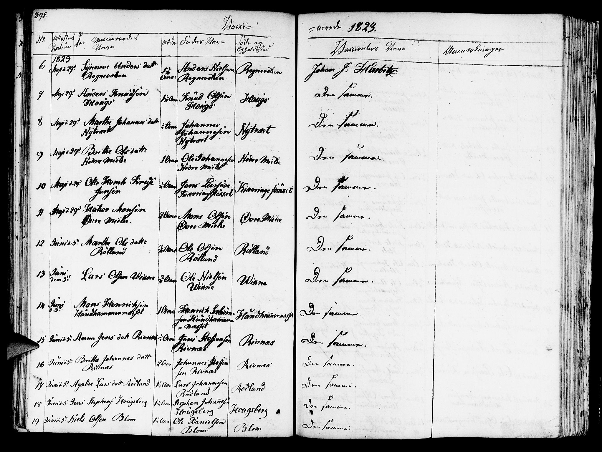 Haus sokneprestembete, SAB/A-75601/H/Haa: Parish register (official) no. A 13, 1821-1827, p. 395