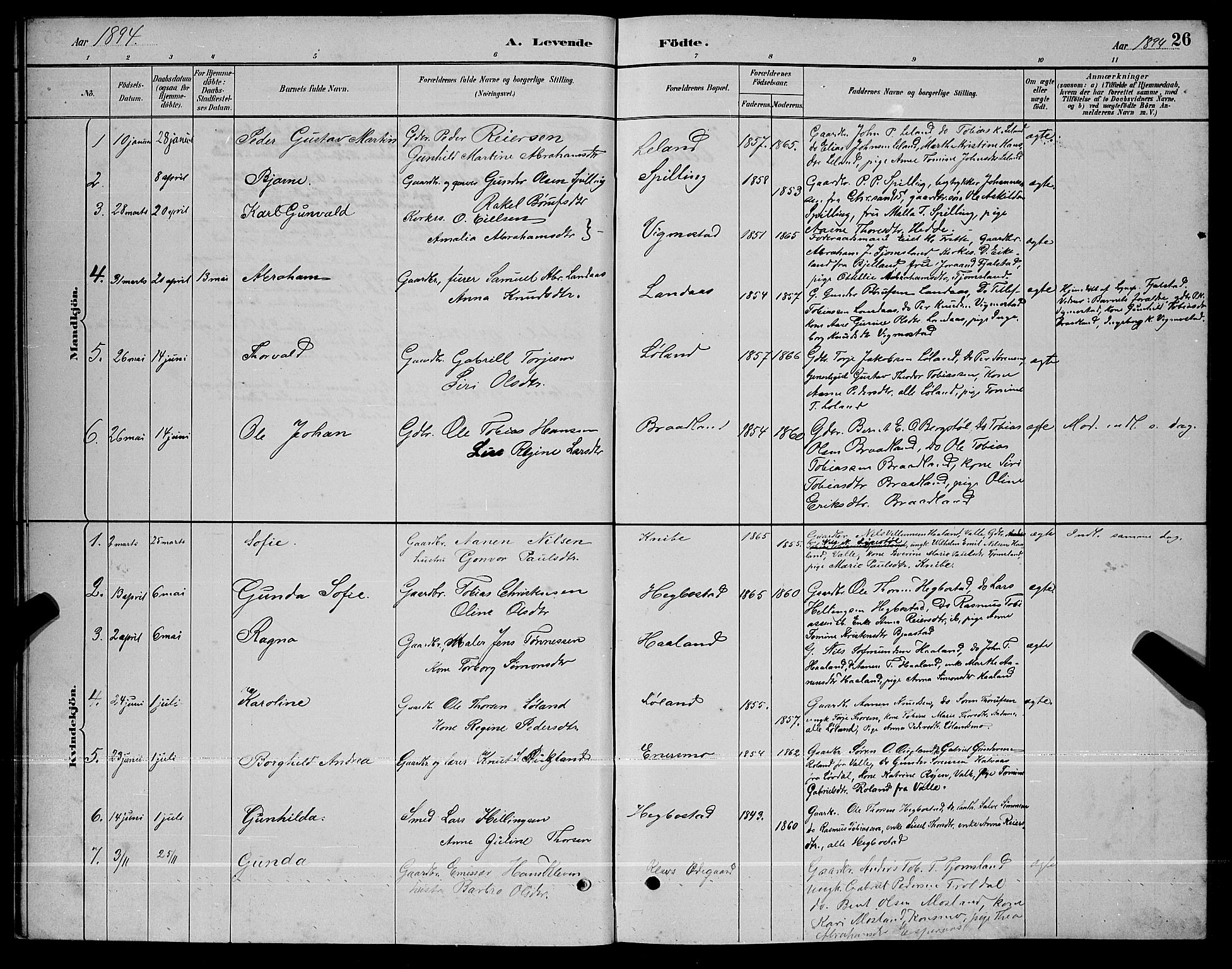 Nord-Audnedal sokneprestkontor, SAK/1111-0032/F/Fb/Fbb/L0003: Parish register (copy) no. B 3, 1882-1900, p. 26