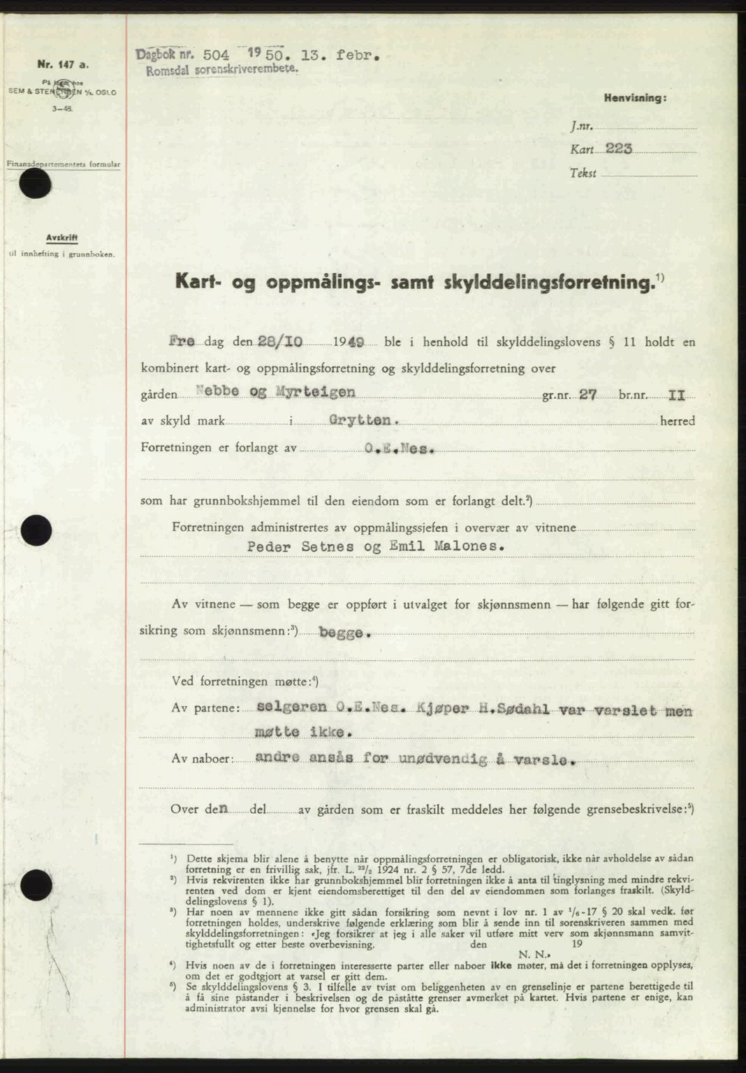 Romsdal sorenskriveri, AV/SAT-A-4149/1/2/2C: Mortgage book no. A32, 1950-1950, Diary no: : 504/1950