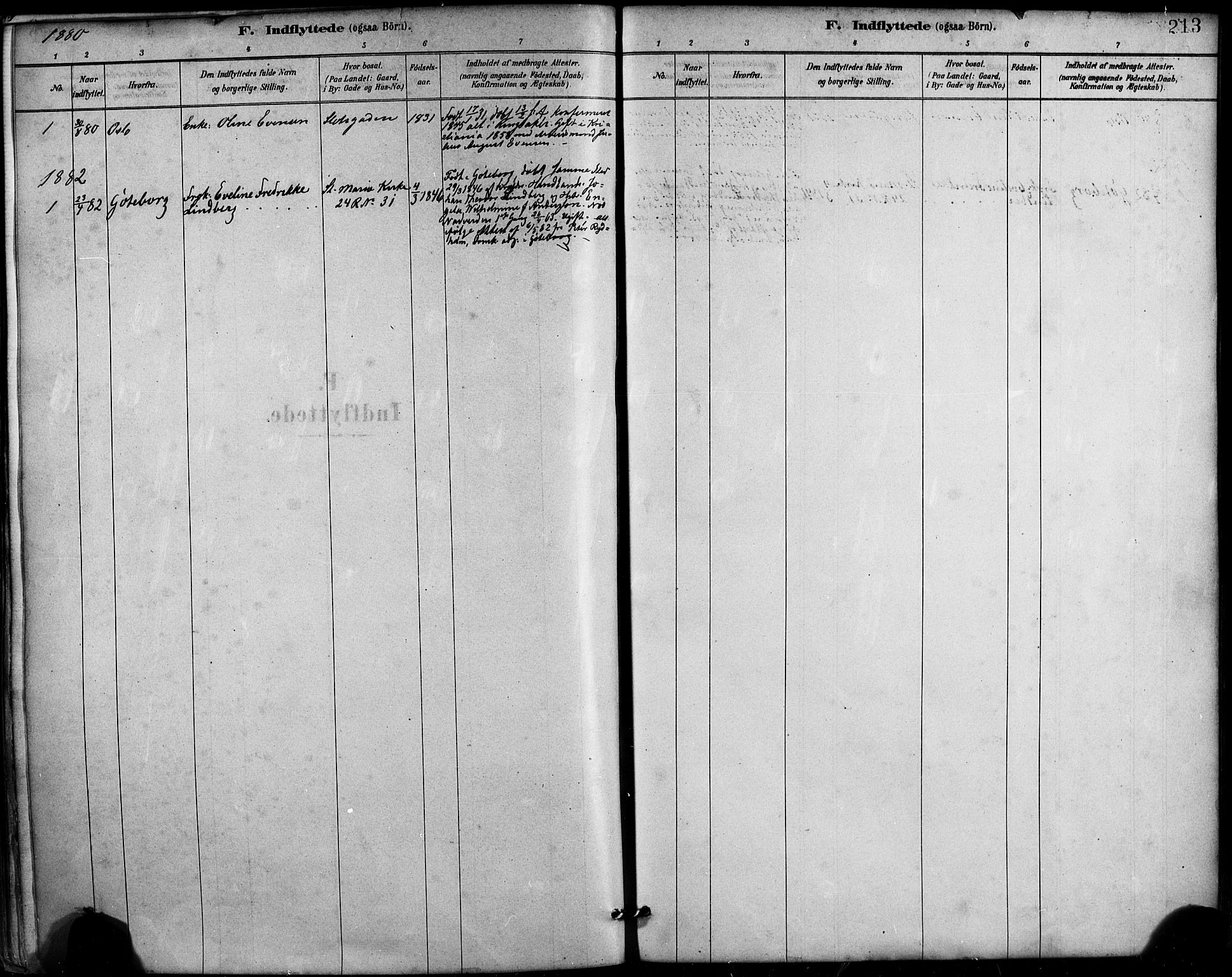 Mariakirken Sokneprestembete, SAB/A-76901/H/Haa/L0007: Parish register (official) no. A 7, 1878-1893, p. 213