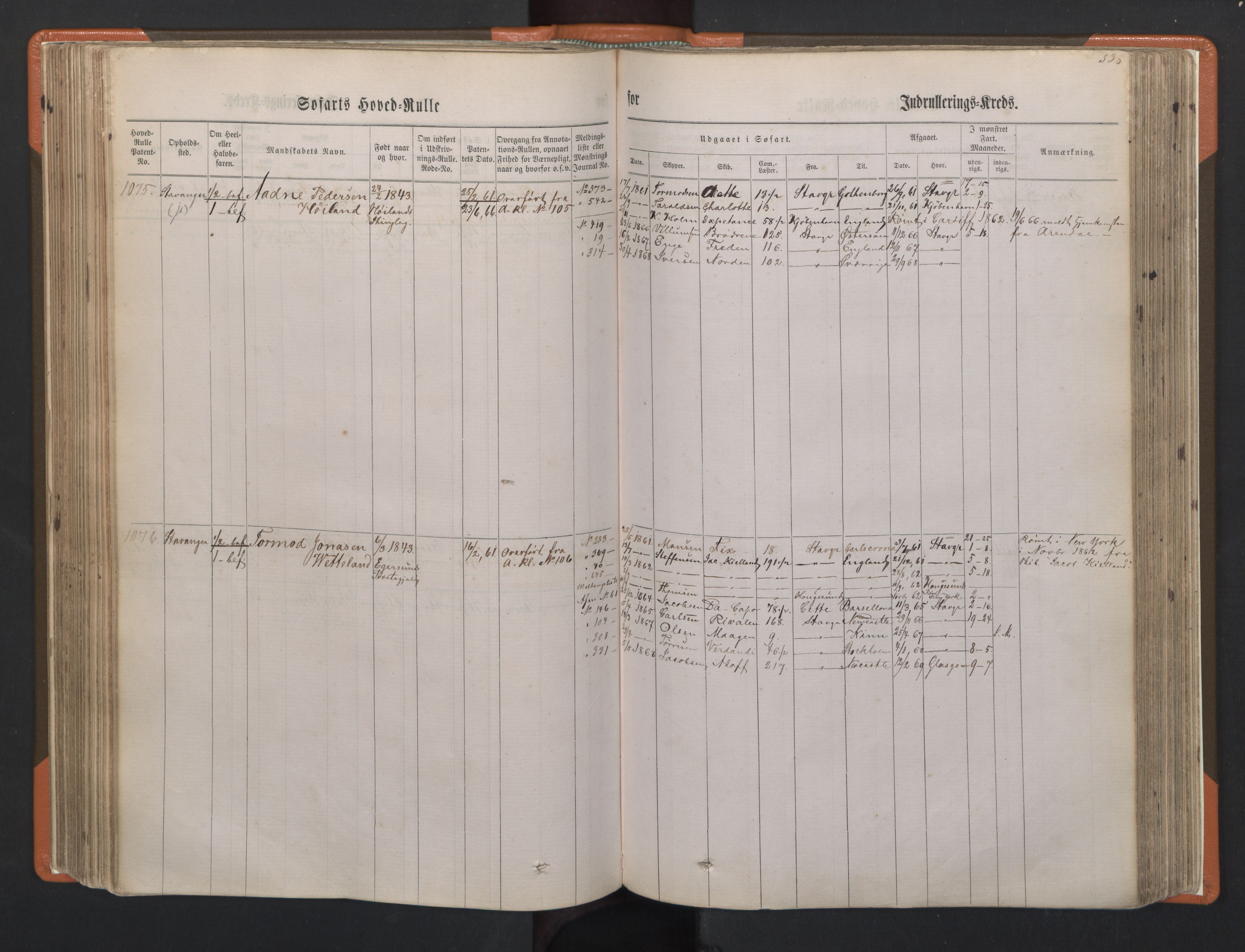 Stavanger sjømannskontor, AV/SAST-A-102006/F/Fb/Fbb/L0002: Sjøfartshovedrulle, patentnr. 721-1450 (del 2), 1863, p. 182
