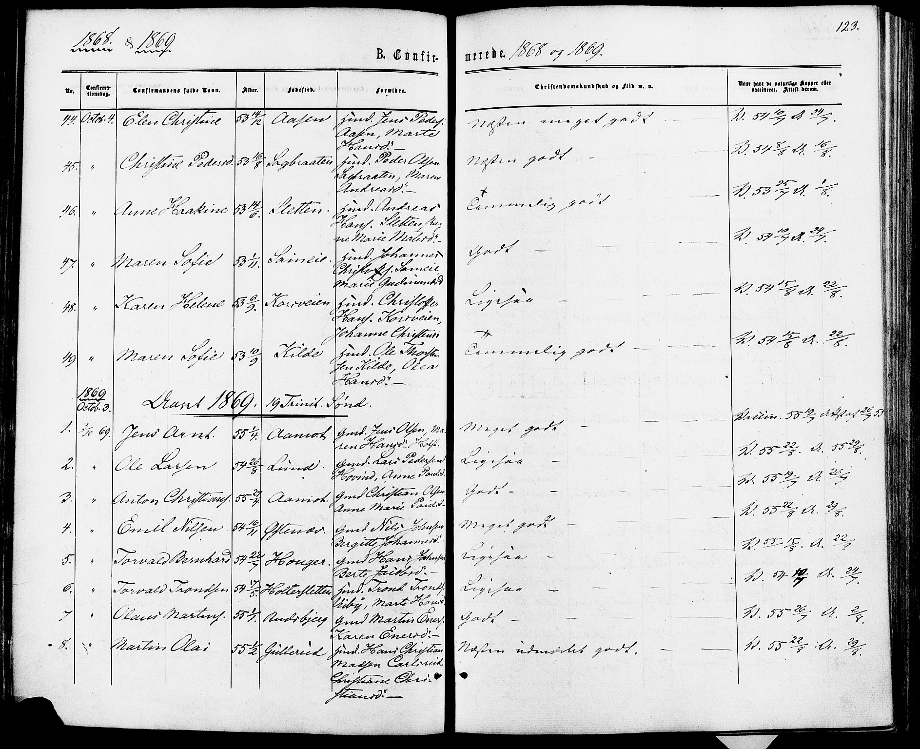 Fet prestekontor Kirkebøker, AV/SAO-A-10370a/F/Fa/L0013: Parish register (official) no. I 13, 1867-1877, p. 123