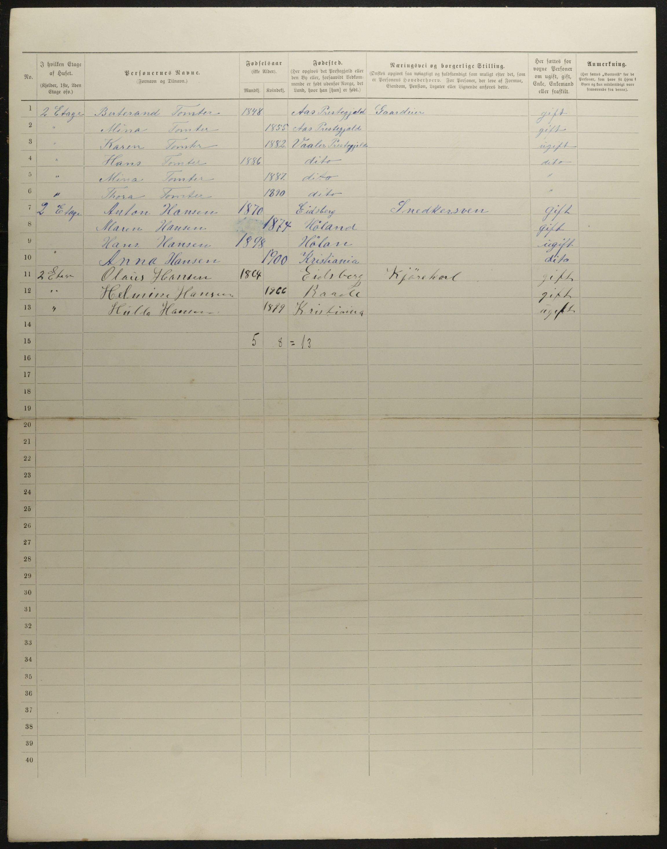 OBA, Municipal Census 1901 for Kristiania, 1901, p. 6301