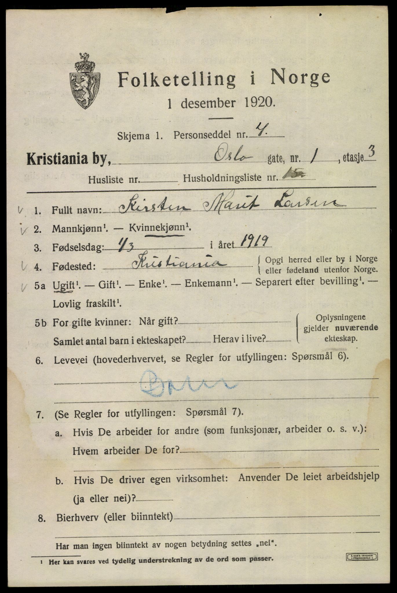 SAO, 1920 census for Kristiania, 1920, p. 439249