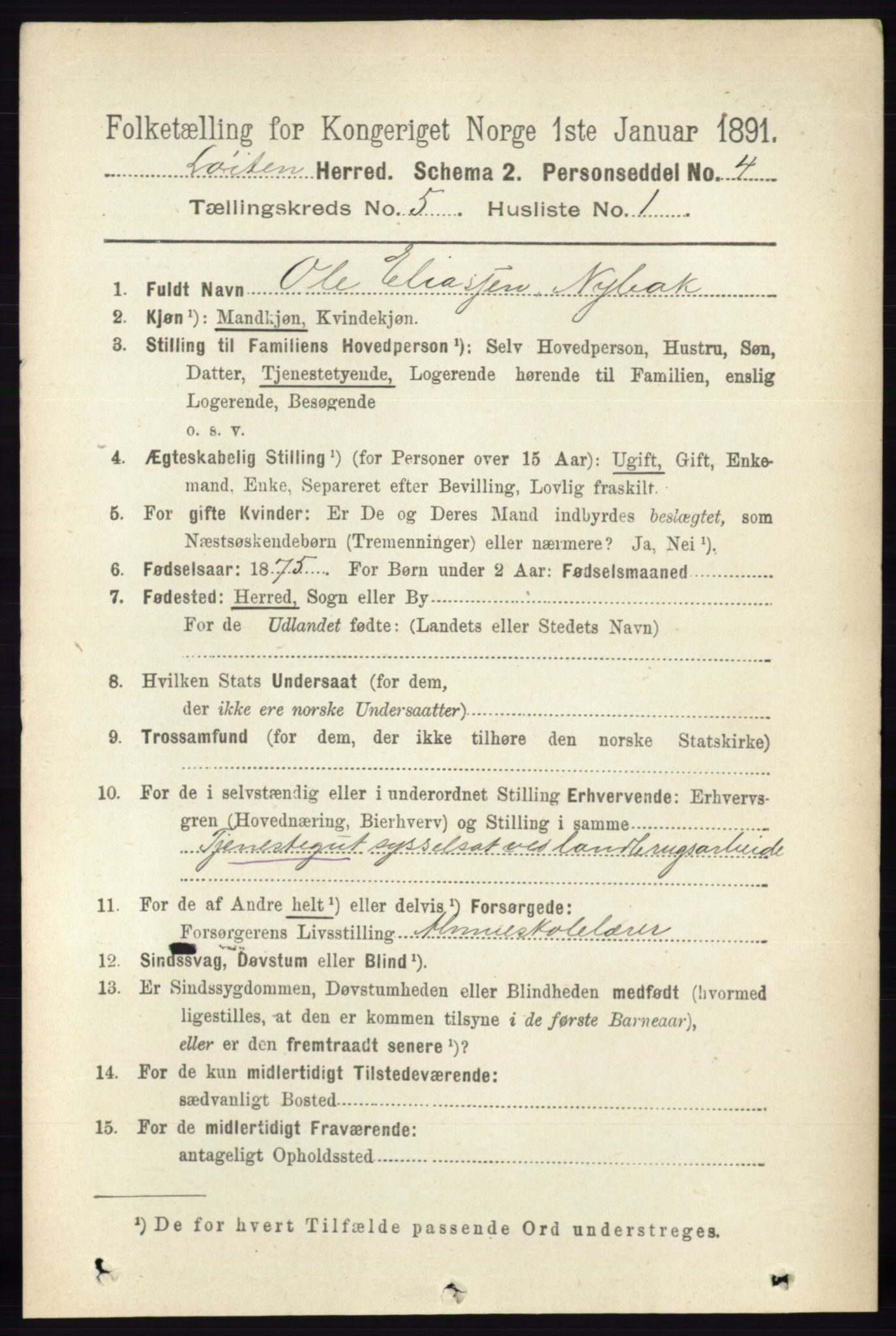 RA, 1891 census for 0415 Løten, 1891, p. 3430