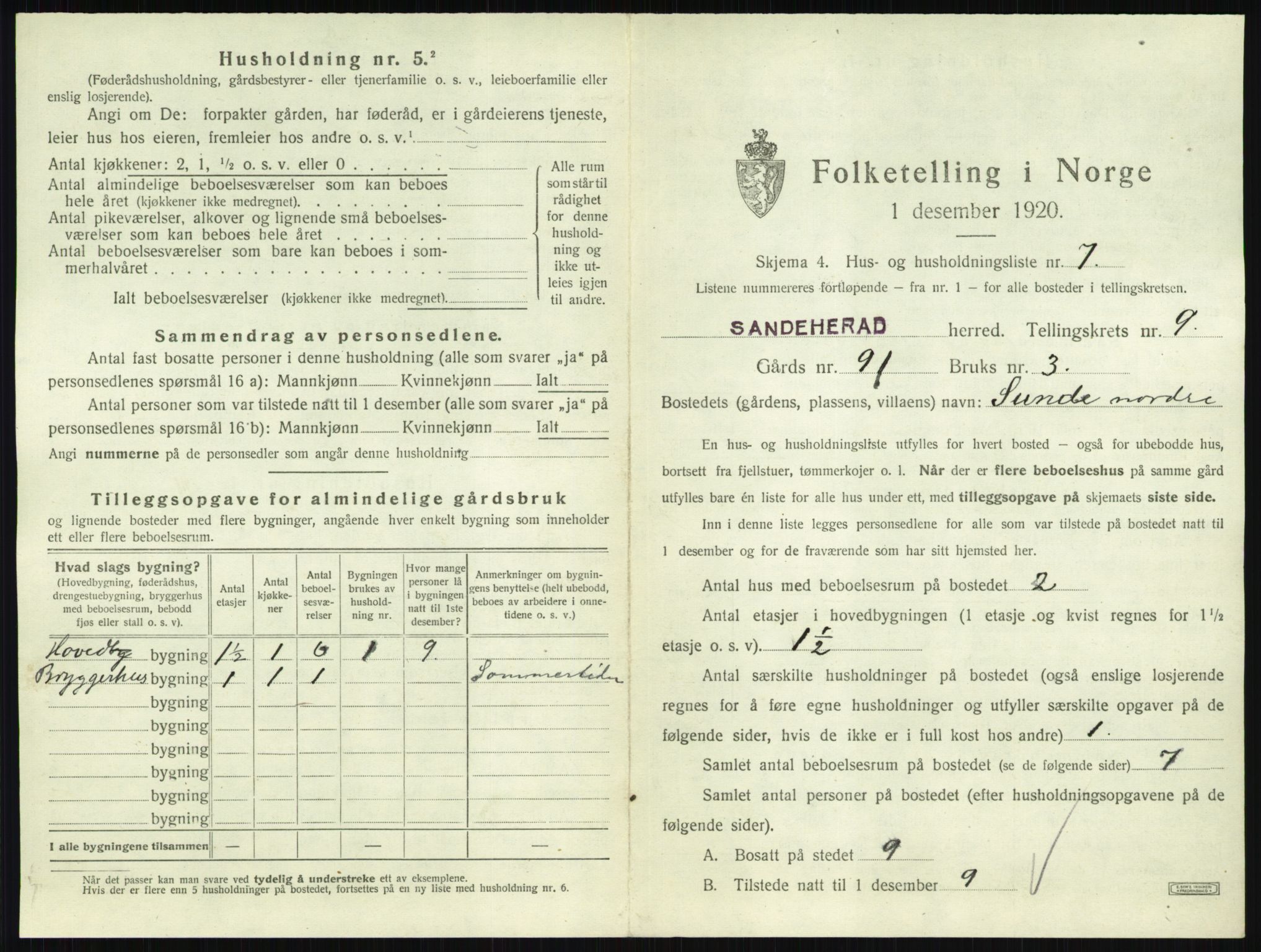 SAKO, 1920 census for Sandeherred, 1920, p. 1951