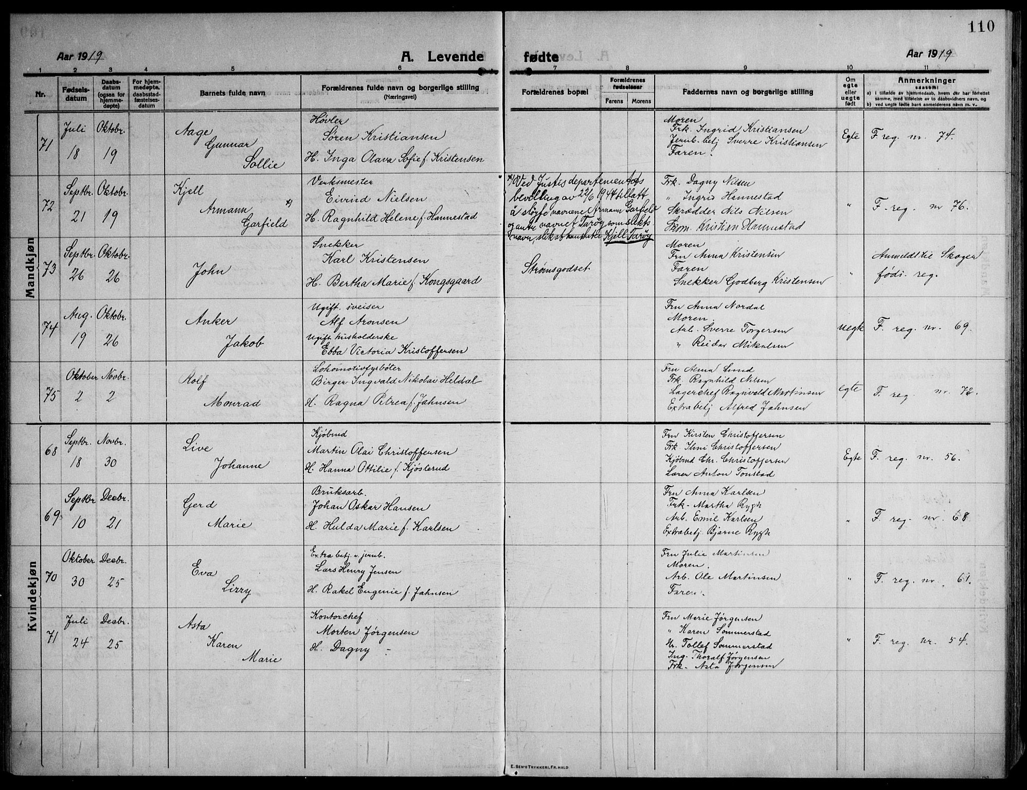 Strømsø kirkebøker, AV/SAKO-A-246/F/Fa/L0029: Parish register (official) no. I 27, 1915-1930, p. 110