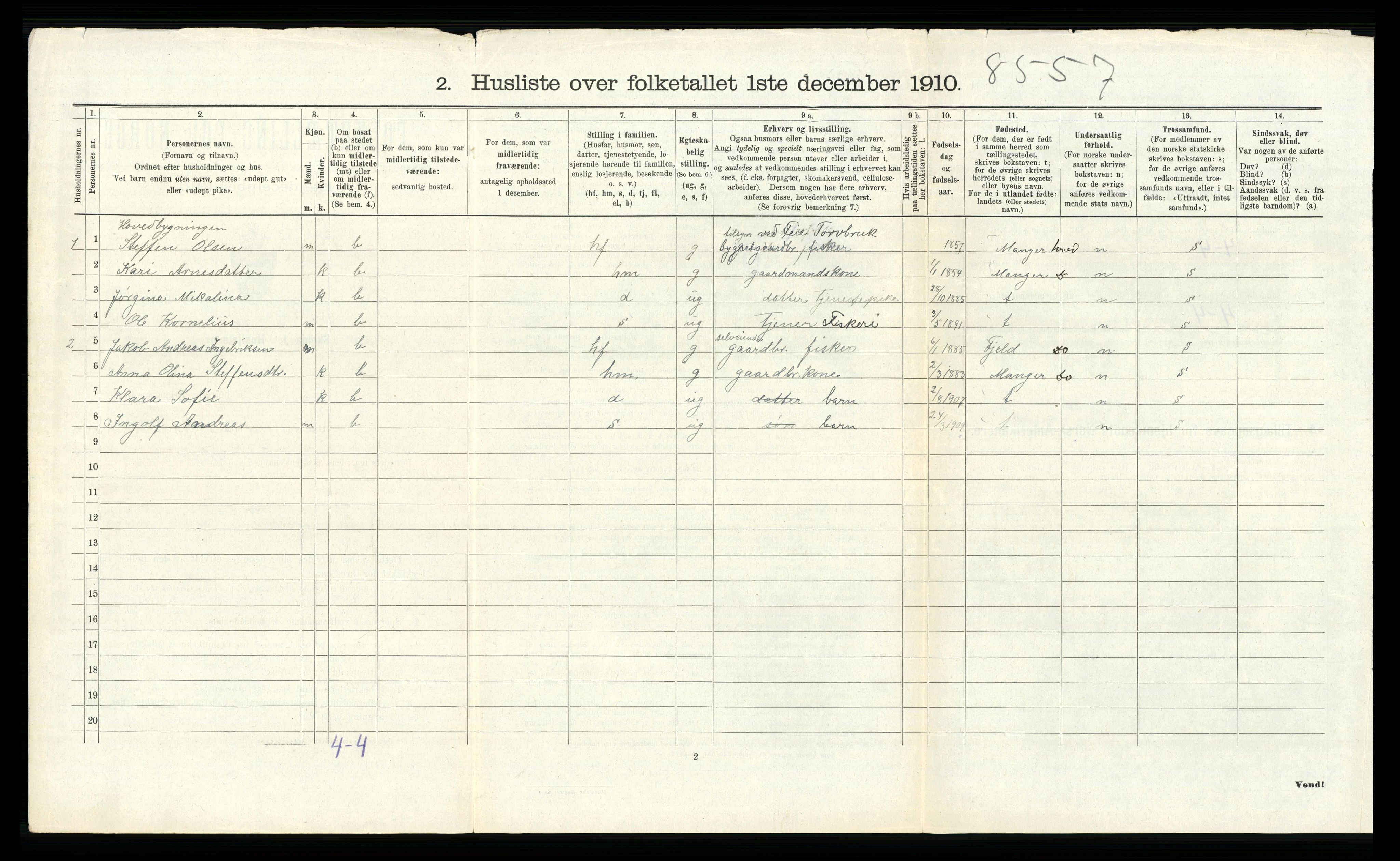 RA, 1910 census for Austrheim, 1910, p. 673