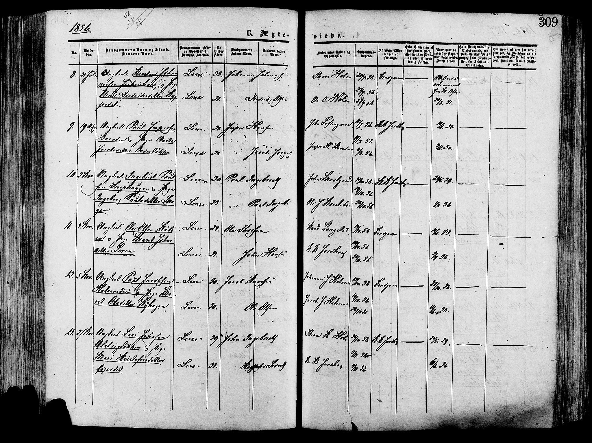 Lesja prestekontor, SAH/PREST-068/H/Ha/Haa/L0008: Parish register (official) no. 8, 1854-1880, p. 309