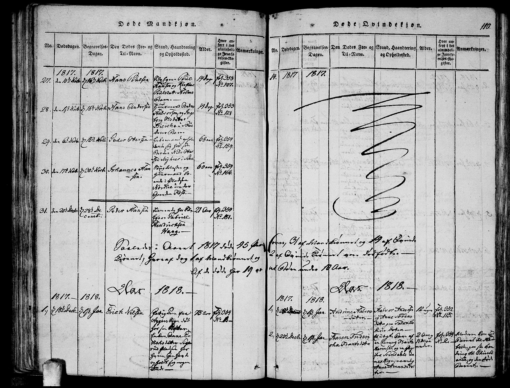 Kråkstad prestekontor Kirkebøker, SAO/A-10125a/F/Fa/L0003: Parish register (official) no. I 3, 1813-1824, p. 110