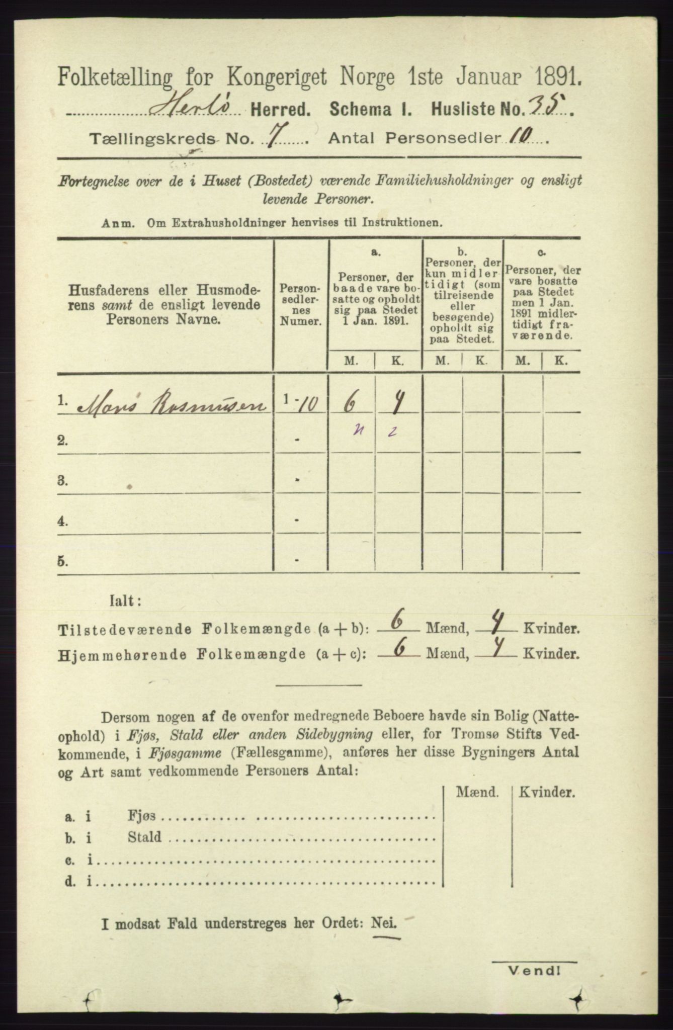 RA, 1891 census for 1258 Herdla, 1891, p. 3093